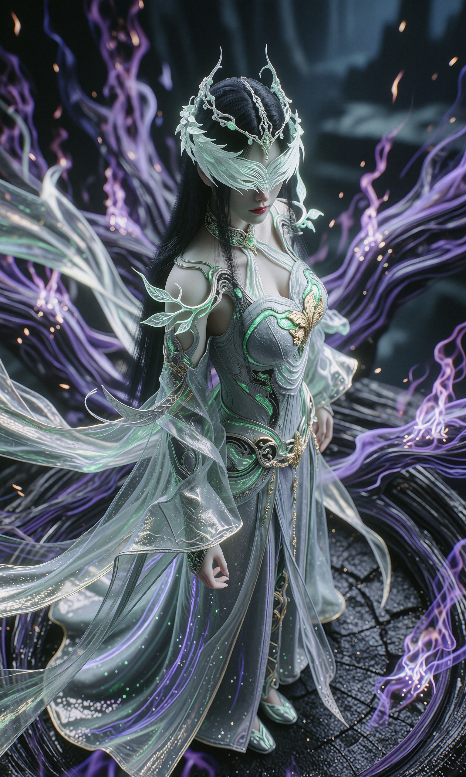 图片[1]-V-Girl.002 神秘女仙执伞持剑，紫雾缭绕中显威仪-微草幻图