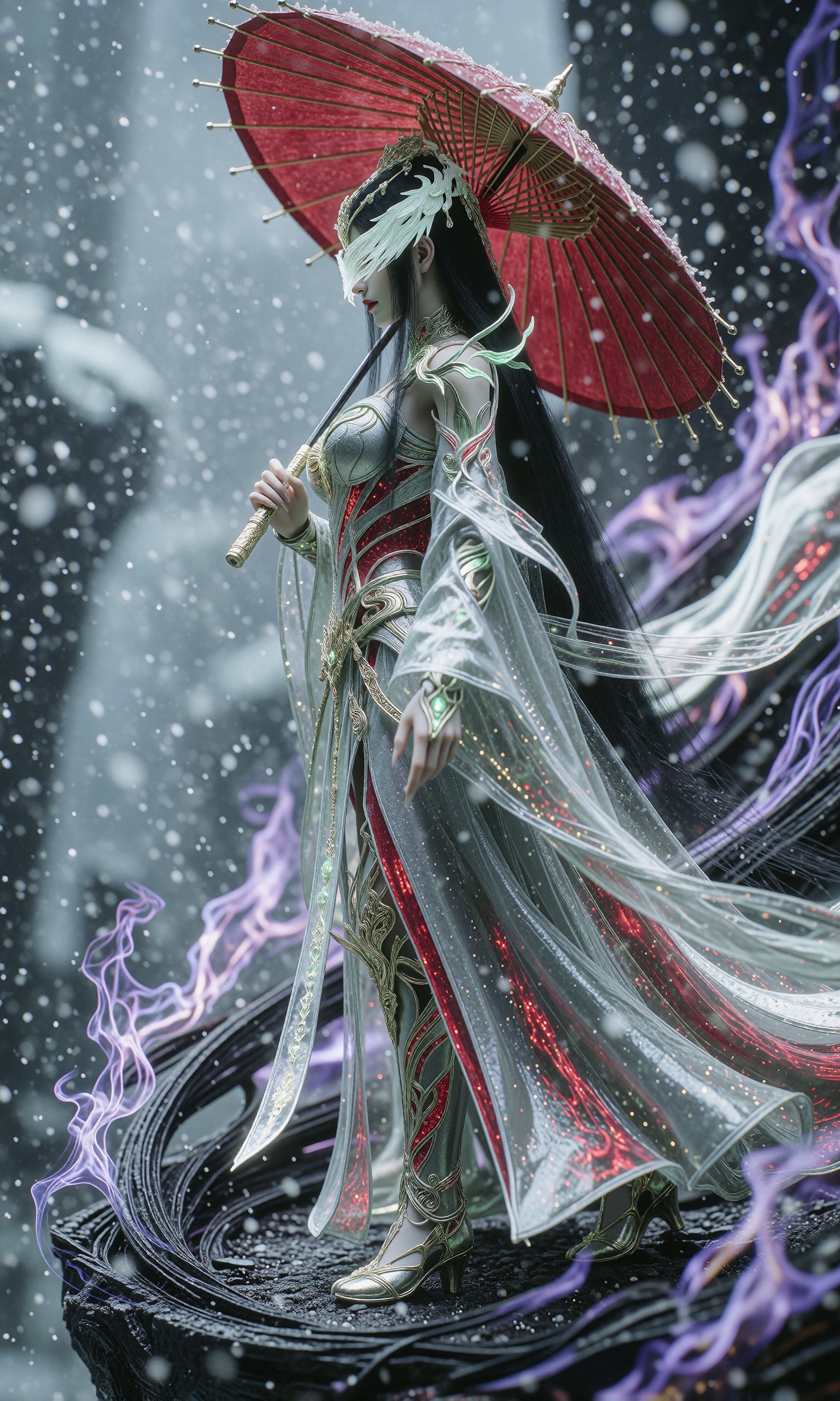 图片[2]-V-Girl.002 神秘女仙执伞持剑，紫雾缭绕中显威仪-微草幻图