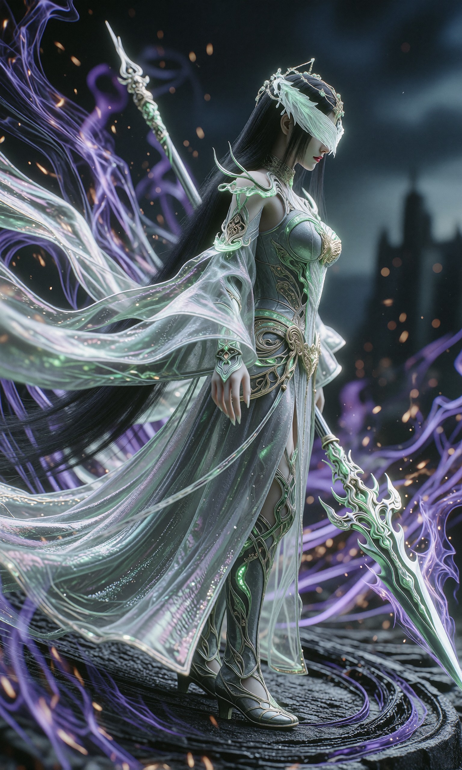 图片[3]-V-Girl.002 神秘女仙执伞持剑，紫雾缭绕中显威仪-微草幻图