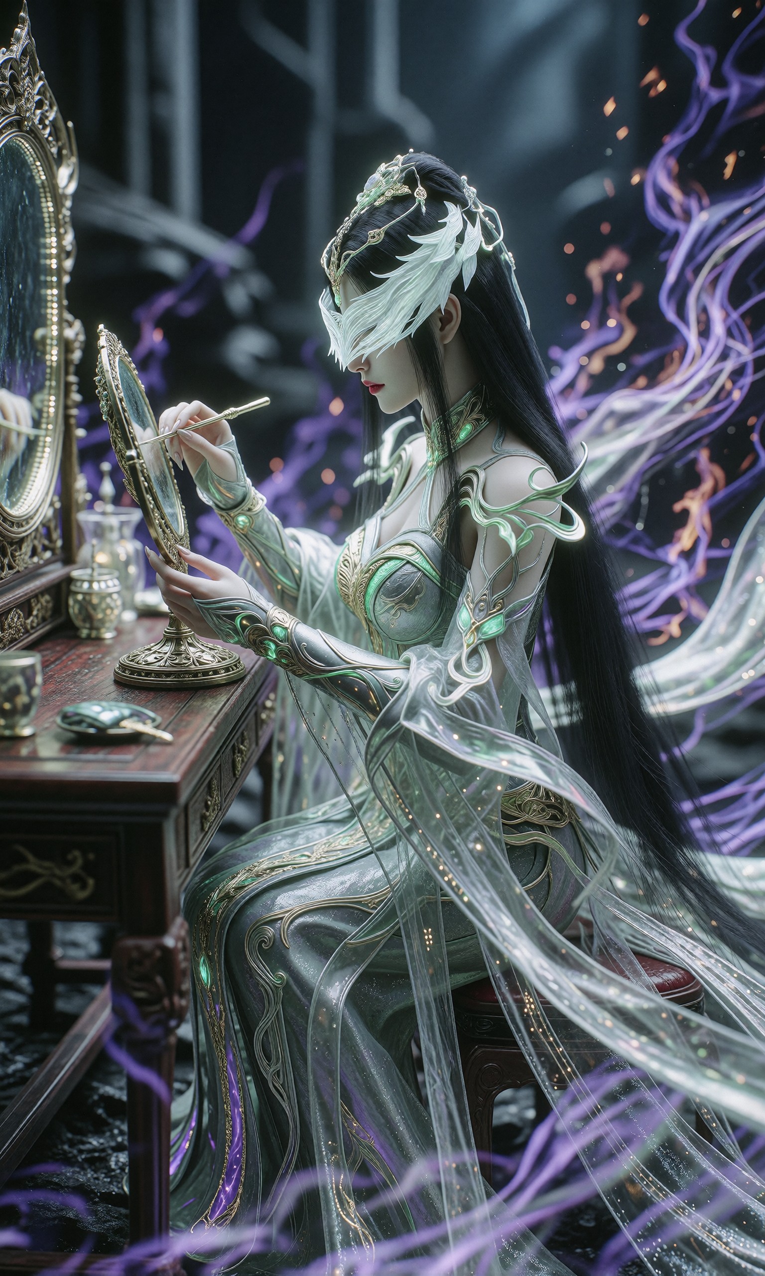 图片[4]-V-Girl.002 神秘女仙执伞持剑，紫雾缭绕中显威仪-微草幻图