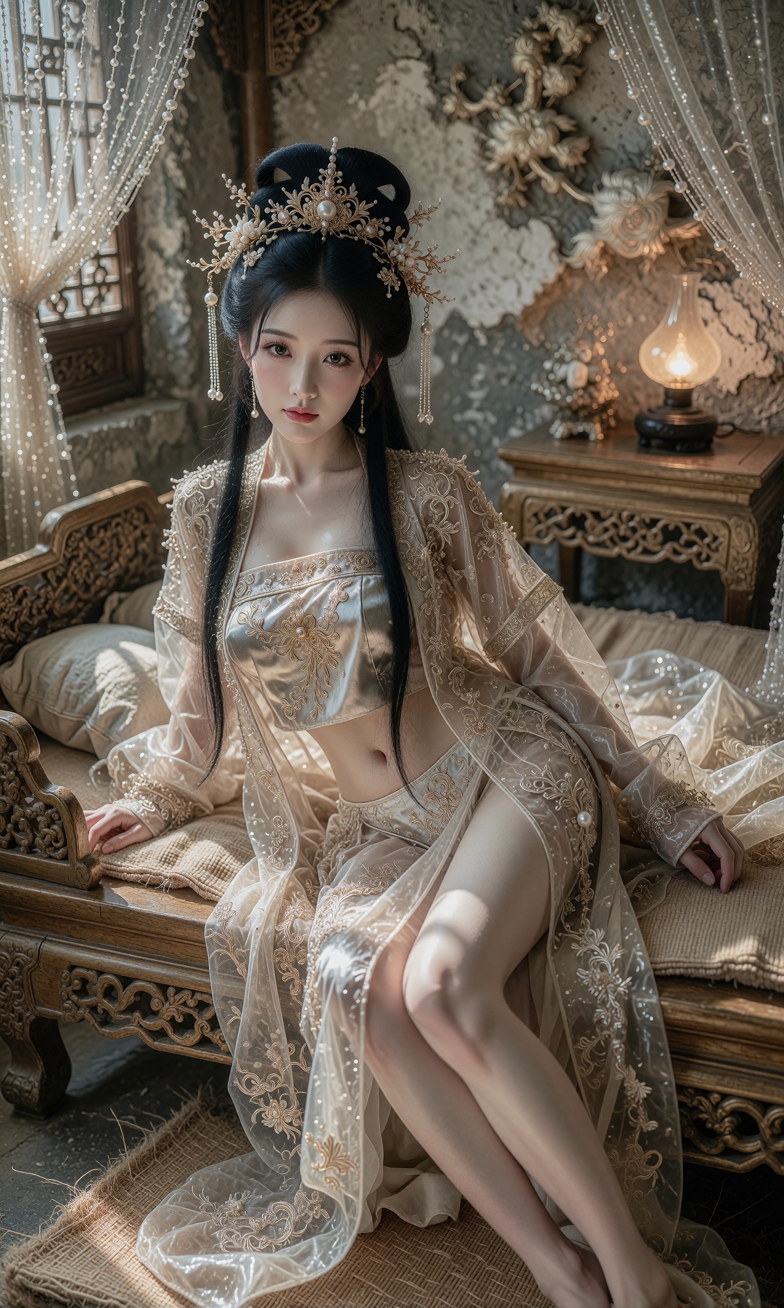 图片[2]-V-Girl.003 古风美人倚窗凝思庭院喂鱼-微草幻图