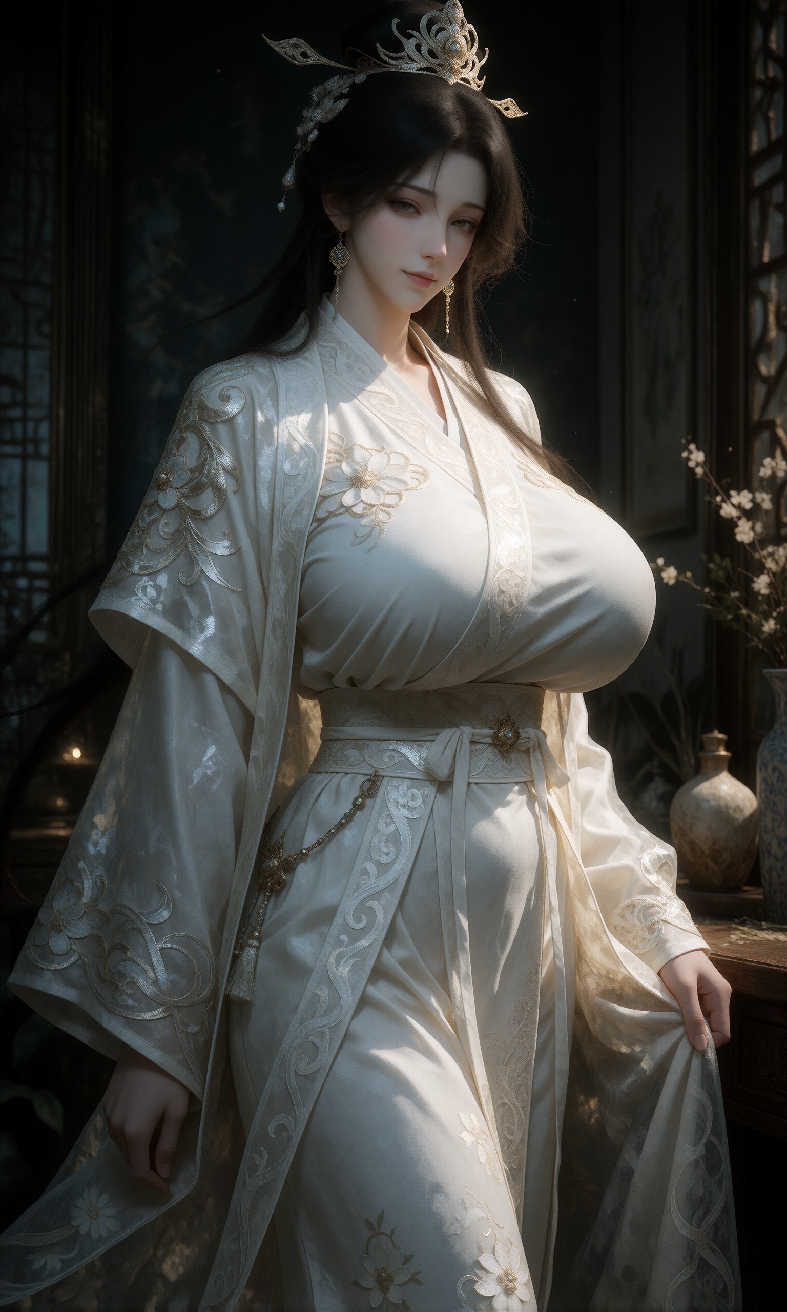 图片[1]-V-Girl.007 月下古装女子持笛静立-微草幻图
