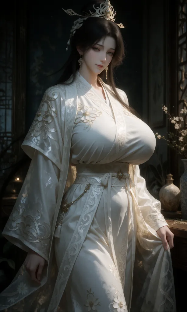 V-Girl.007 月下古装女子持笛静立-微草幻图