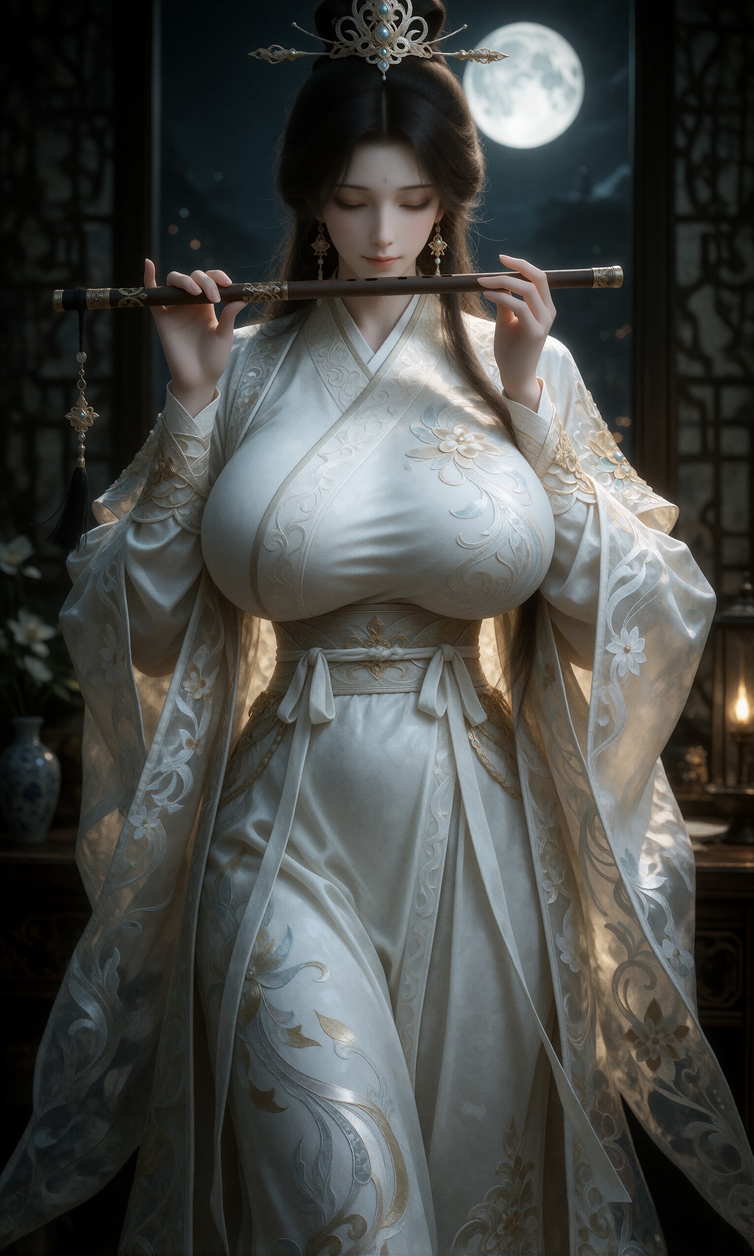 图片[2]-V-Girl.007 月下古装女子持笛静立-微草幻图
