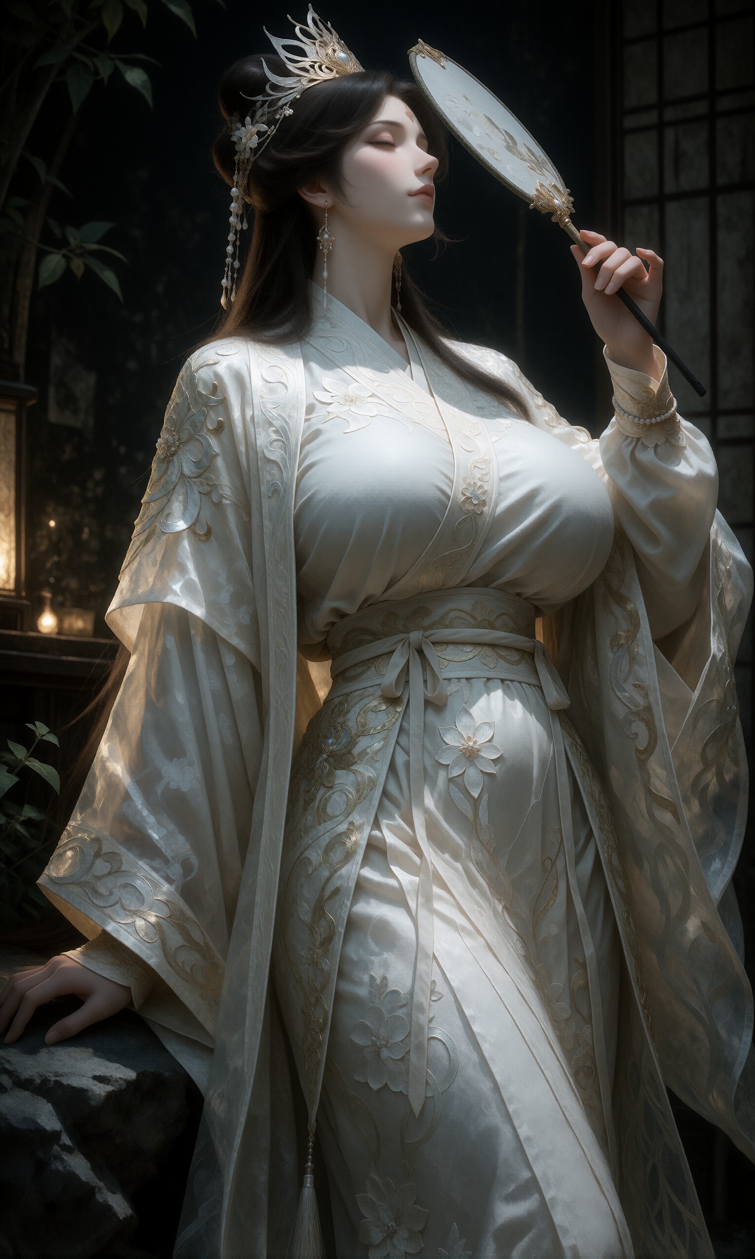 图片[3]-V-Girl.007 月下古装女子持笛静立-微草幻图