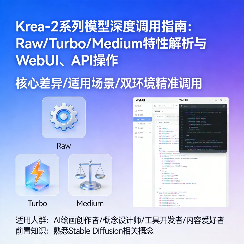 Krea-2系列模型深度调用指南：Raw/Turbo/Medium特性解析与WebUI、API操作-微草幻图