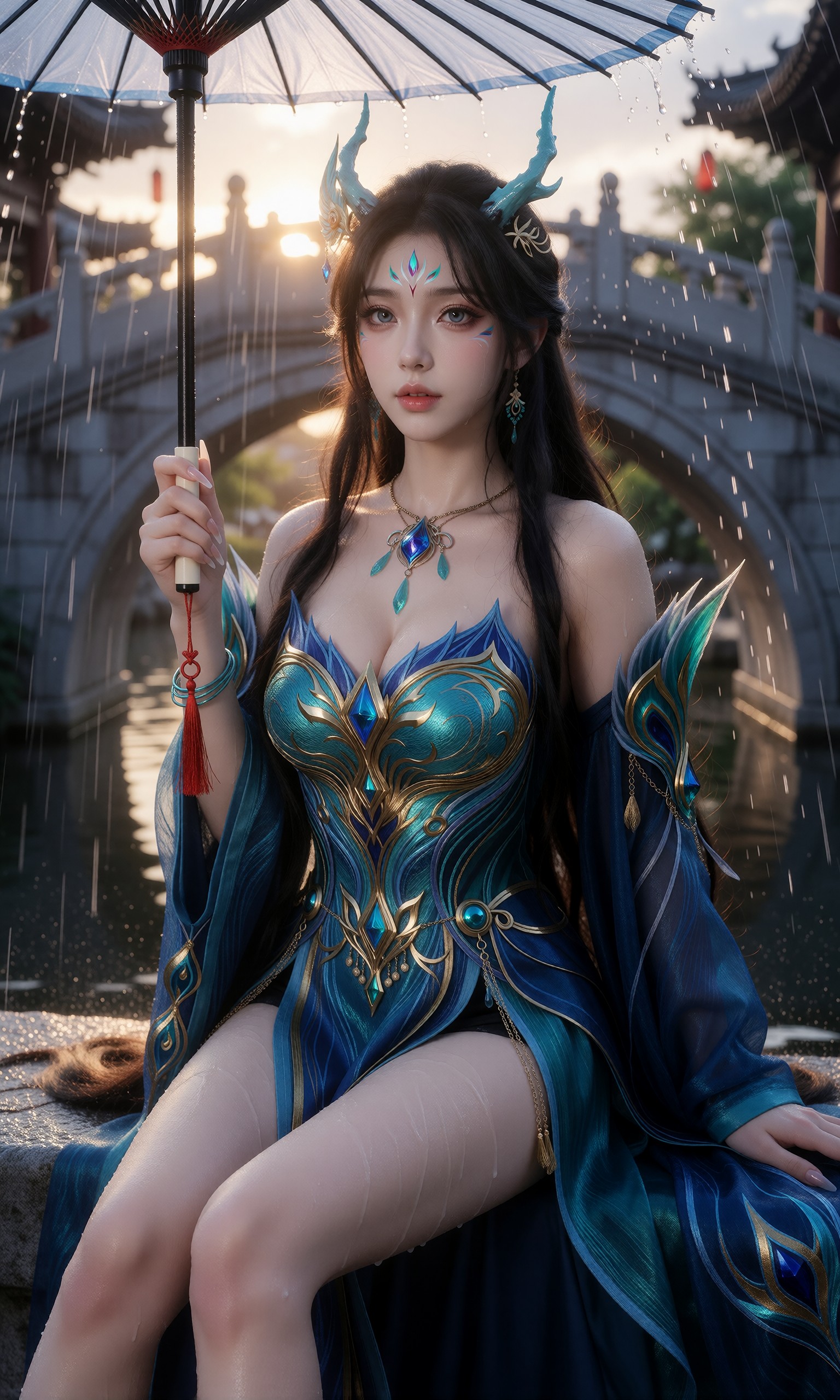 图片[2]-V-Girl.008 蓝衣仙子竹影雨中静坐-微草幻图