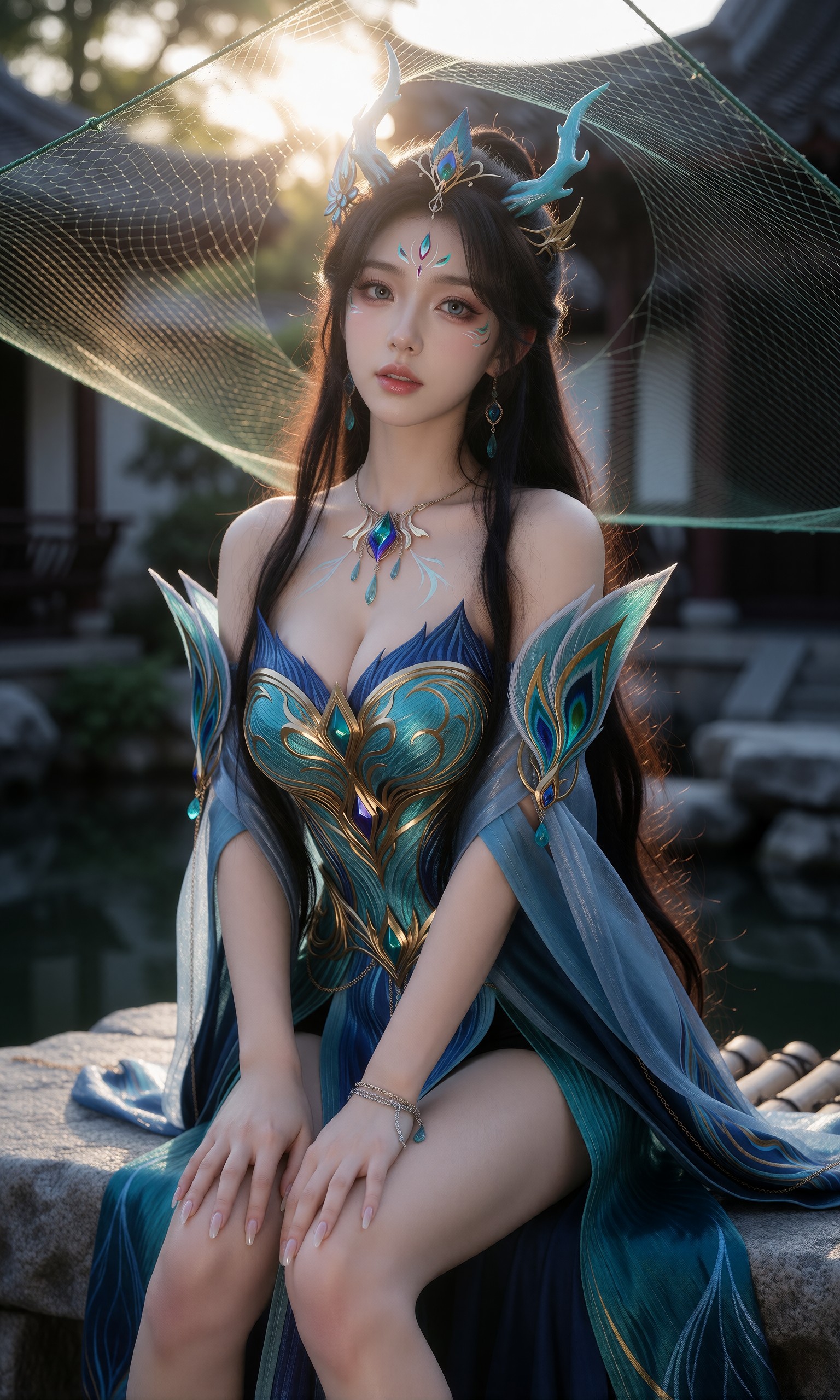 图片[3]-V-Girl.008 蓝衣仙子竹影雨中静坐-微草幻图