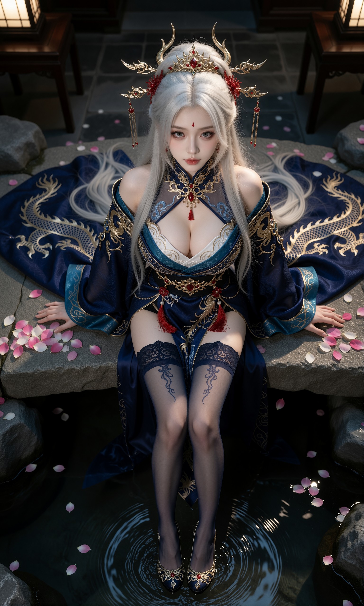 图片[1]-V-Girl.009 银发古装女子在雪与水间的静谧时刻-微草幻图