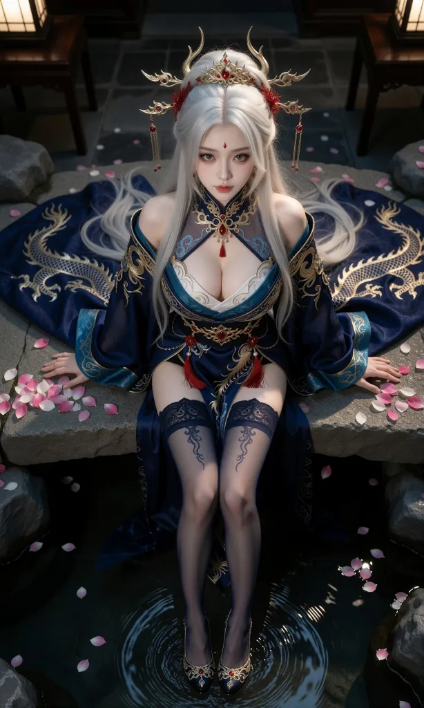 V-Girl.009 银发古装女子在雪与水间的静谧时刻-微草幻图