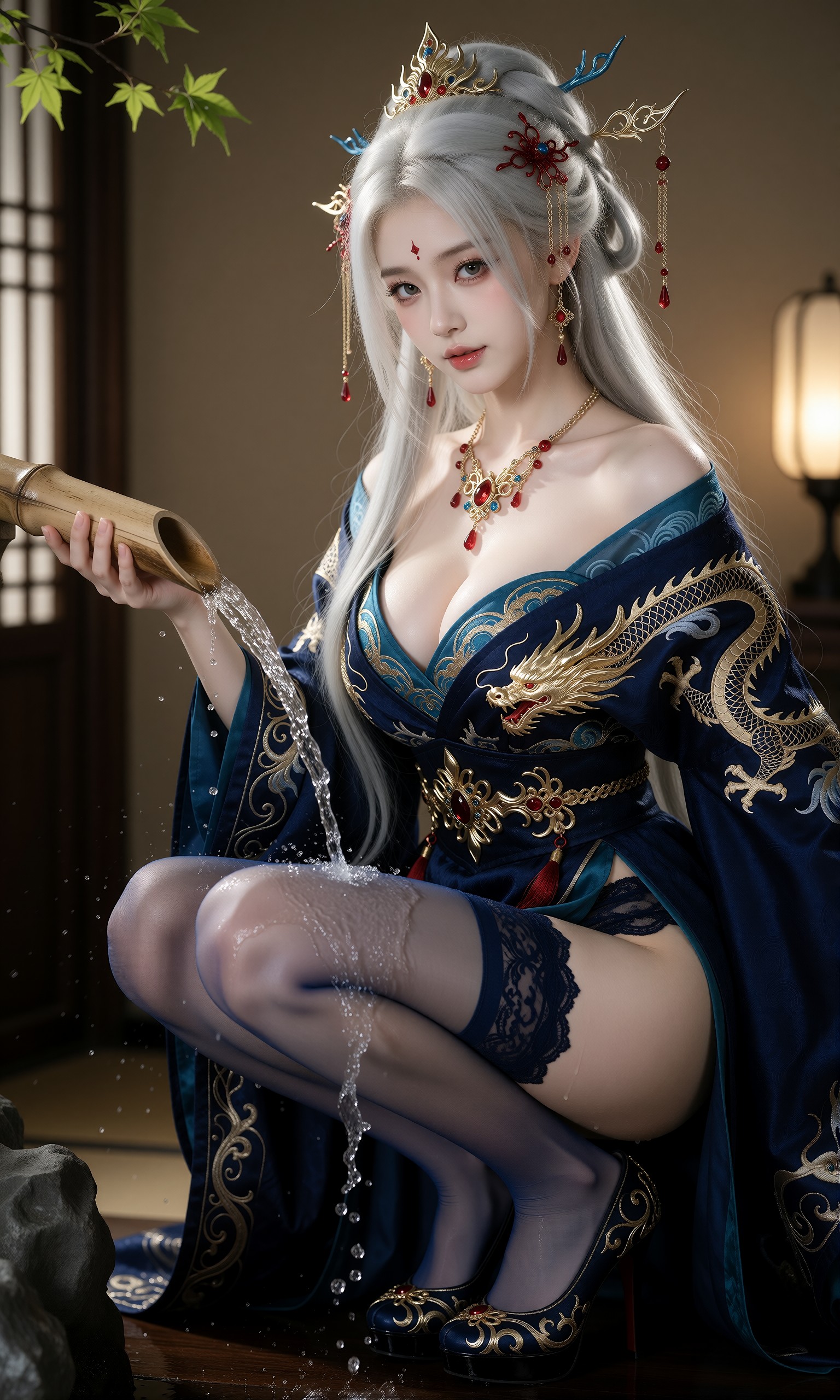 图片[2]-V-Girl.009 银发古装女子在雪与水间的静谧时刻-微草幻图