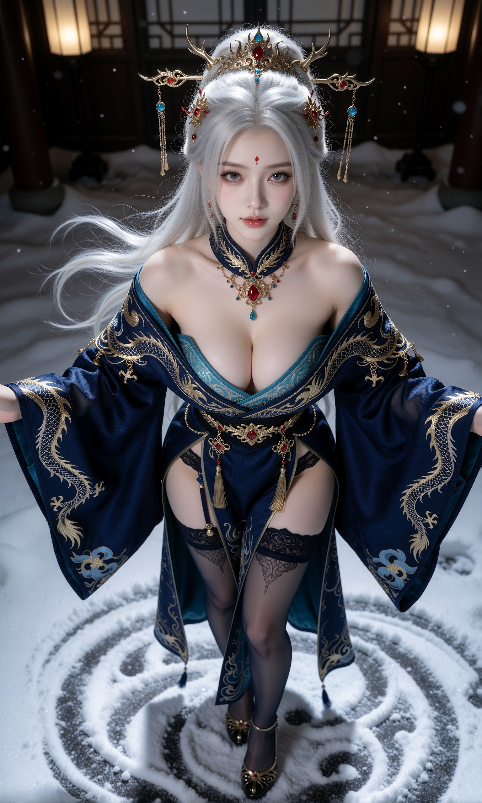 图片[3]-V-Girl.009 银发古装女子在雪与水间的静谧时刻-微草幻图