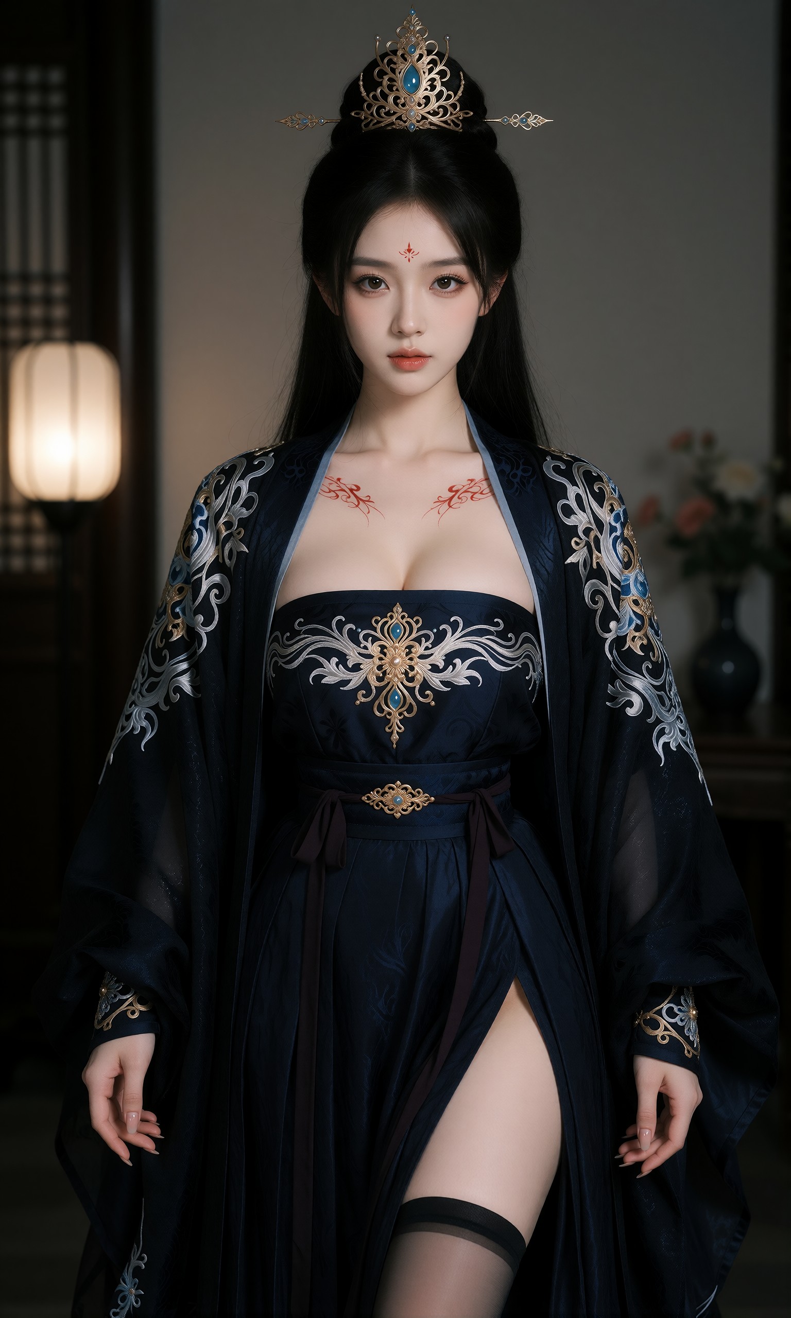 图片[1]-V-Girl.010 古风女子身着华服持笛凝望-微草幻图
