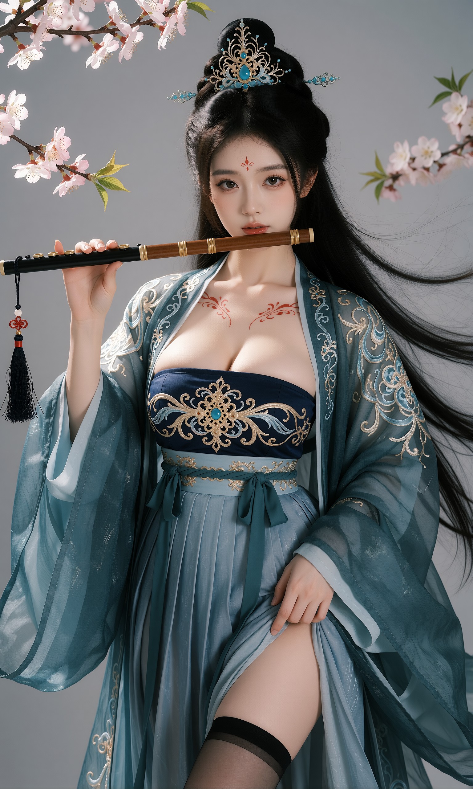 图片[3]-V-Girl.010 古风女子身着华服持笛凝望-微草幻图