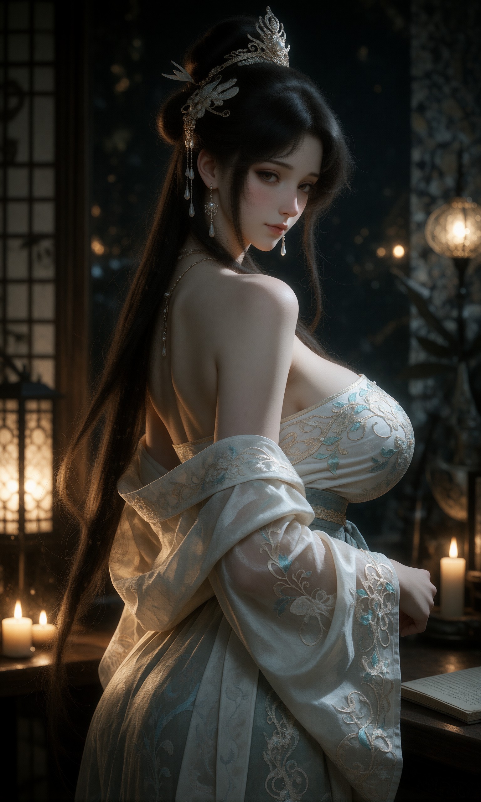 图片[1]-V-Girl.012 烛光下的古风美人静谧时刻-微草幻图