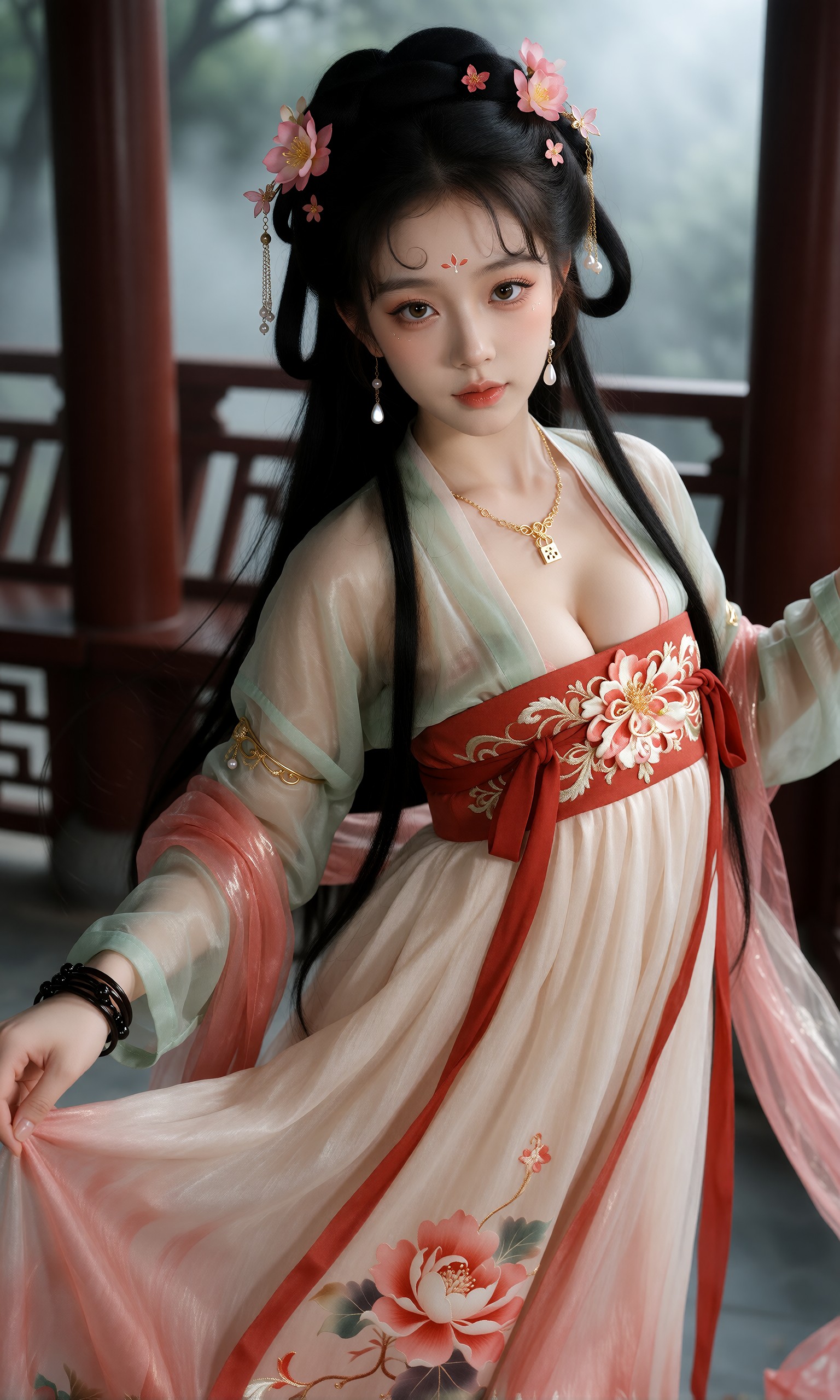 图片[2]-V-Girl.013 古风美人雪中抚花影-微草幻图