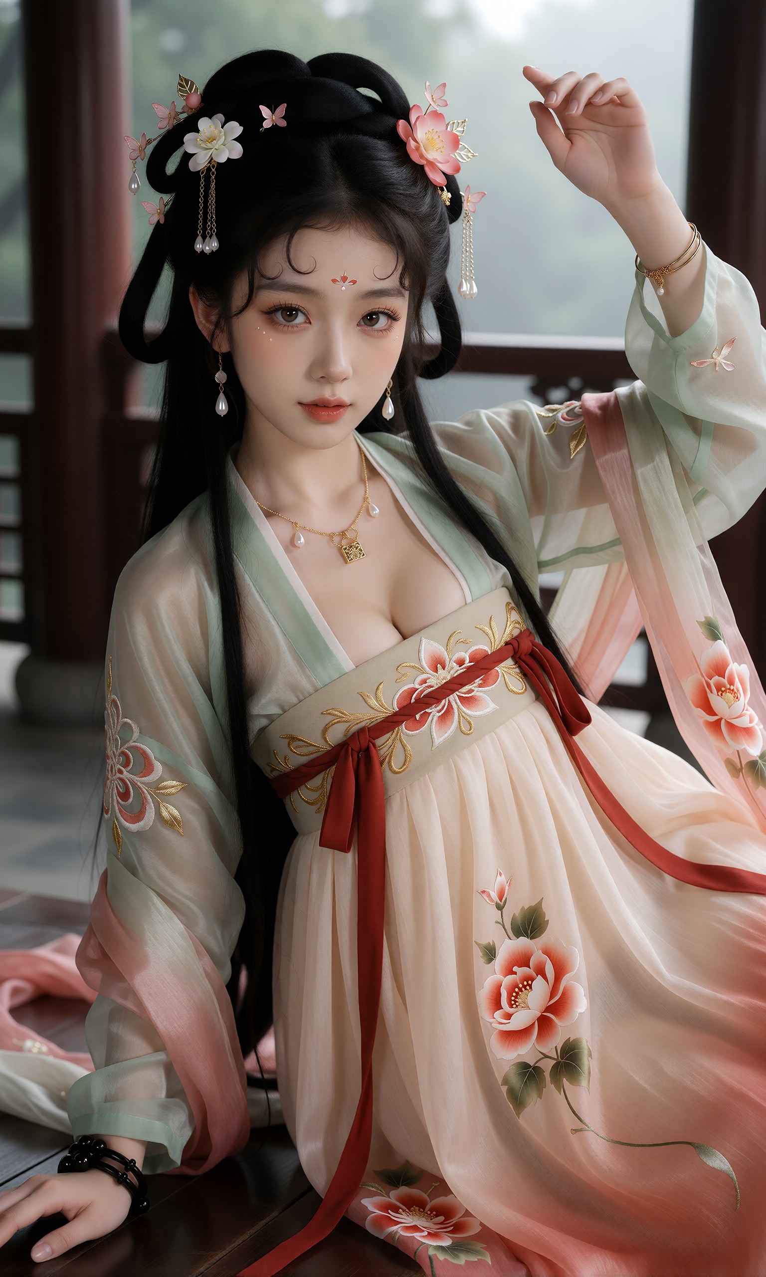 图片[3]-V-Girl.013 古风美人雪中抚花影-微草幻图