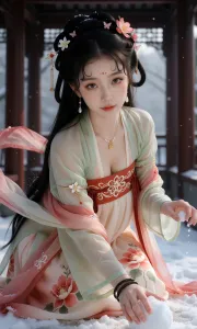 V-Girl.013 古风美人雪中抚花影-微草幻图