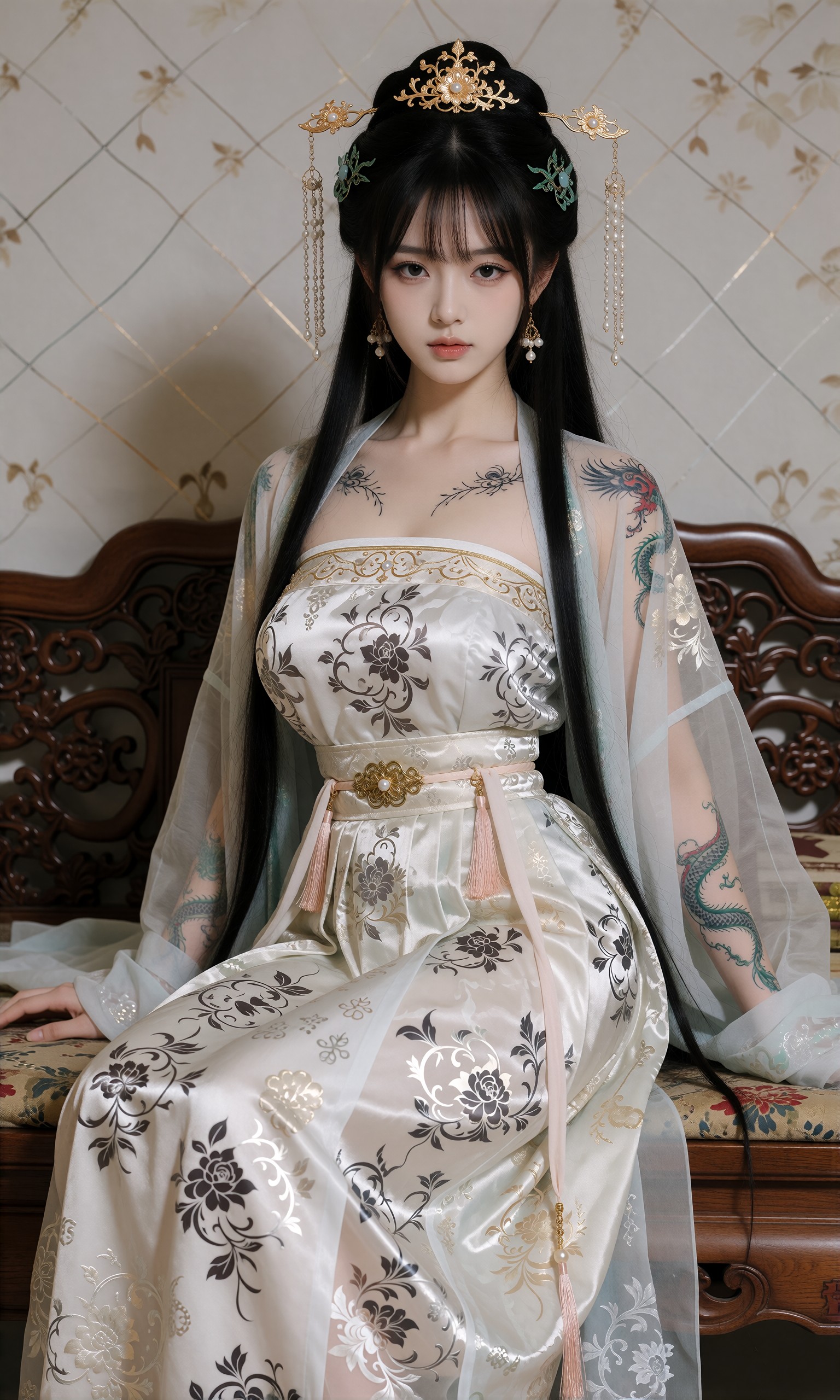 图片[1]-V-Girl.014古风女子身着华服，龙纹刺青与月色相映-微草幻图