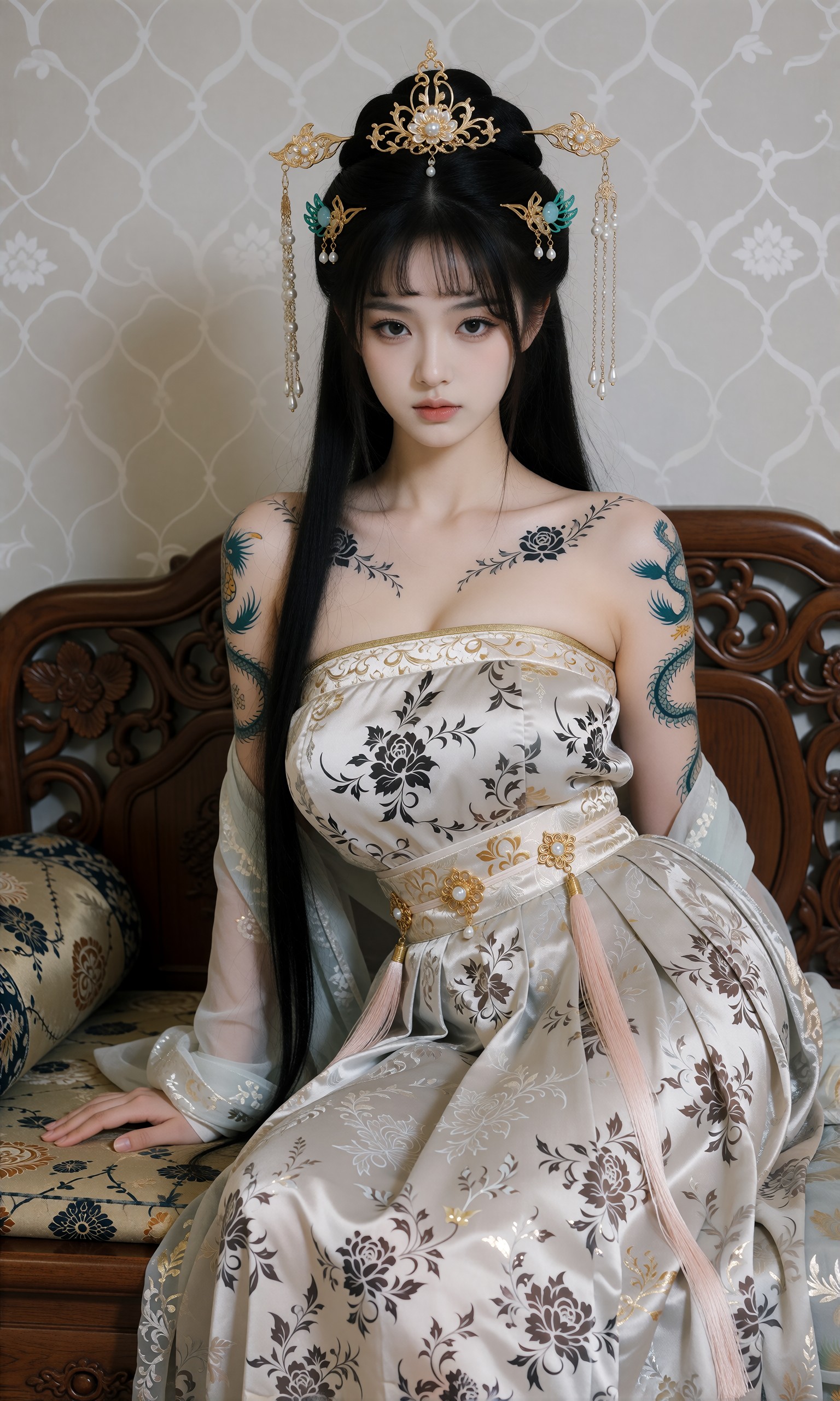 图片[2]-V-Girl.014古风女子身着华服，龙纹刺青与月色相映-微草幻图