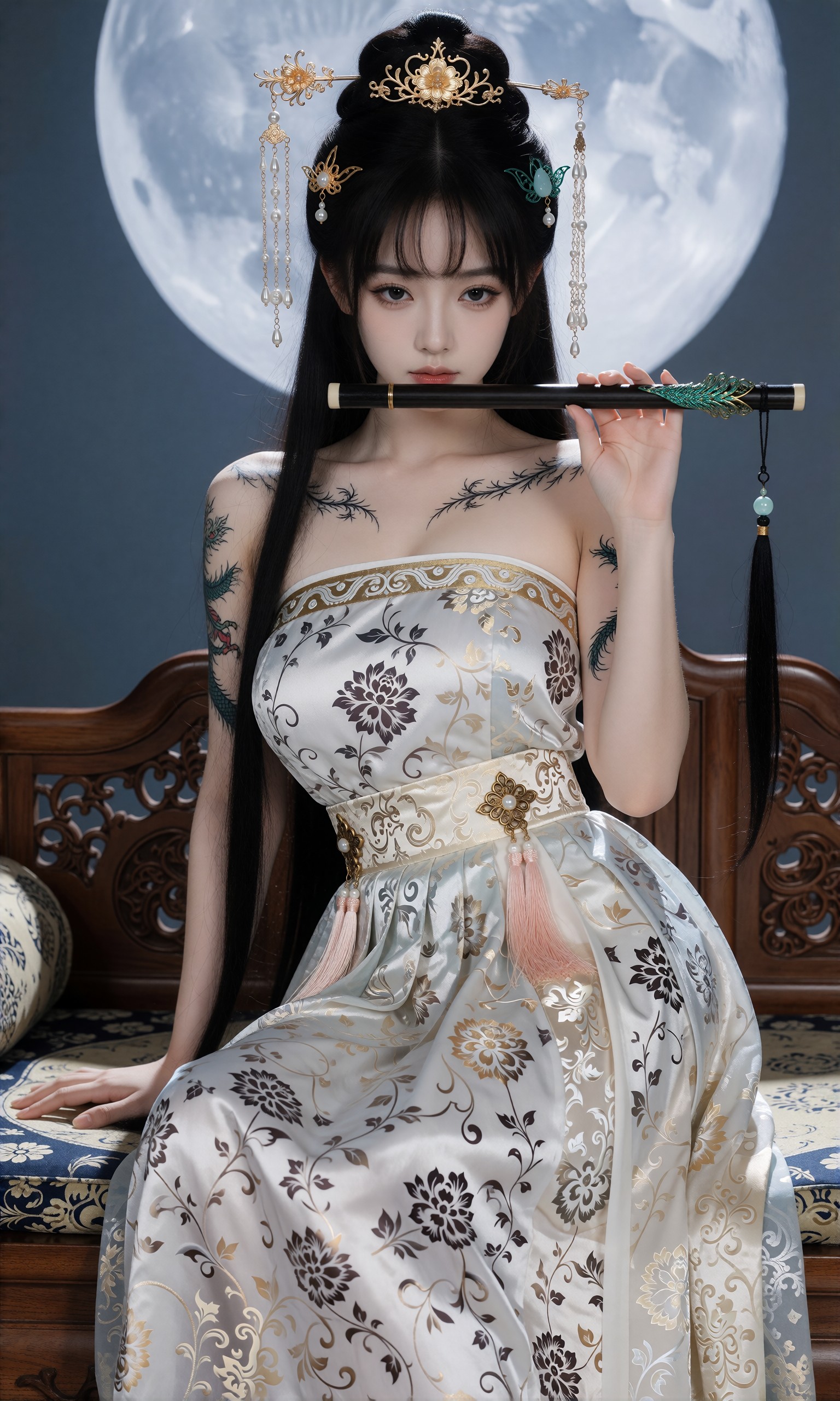 图片[3]-V-Girl.014古风女子身着华服，龙纹刺青与月色相映-微草幻图