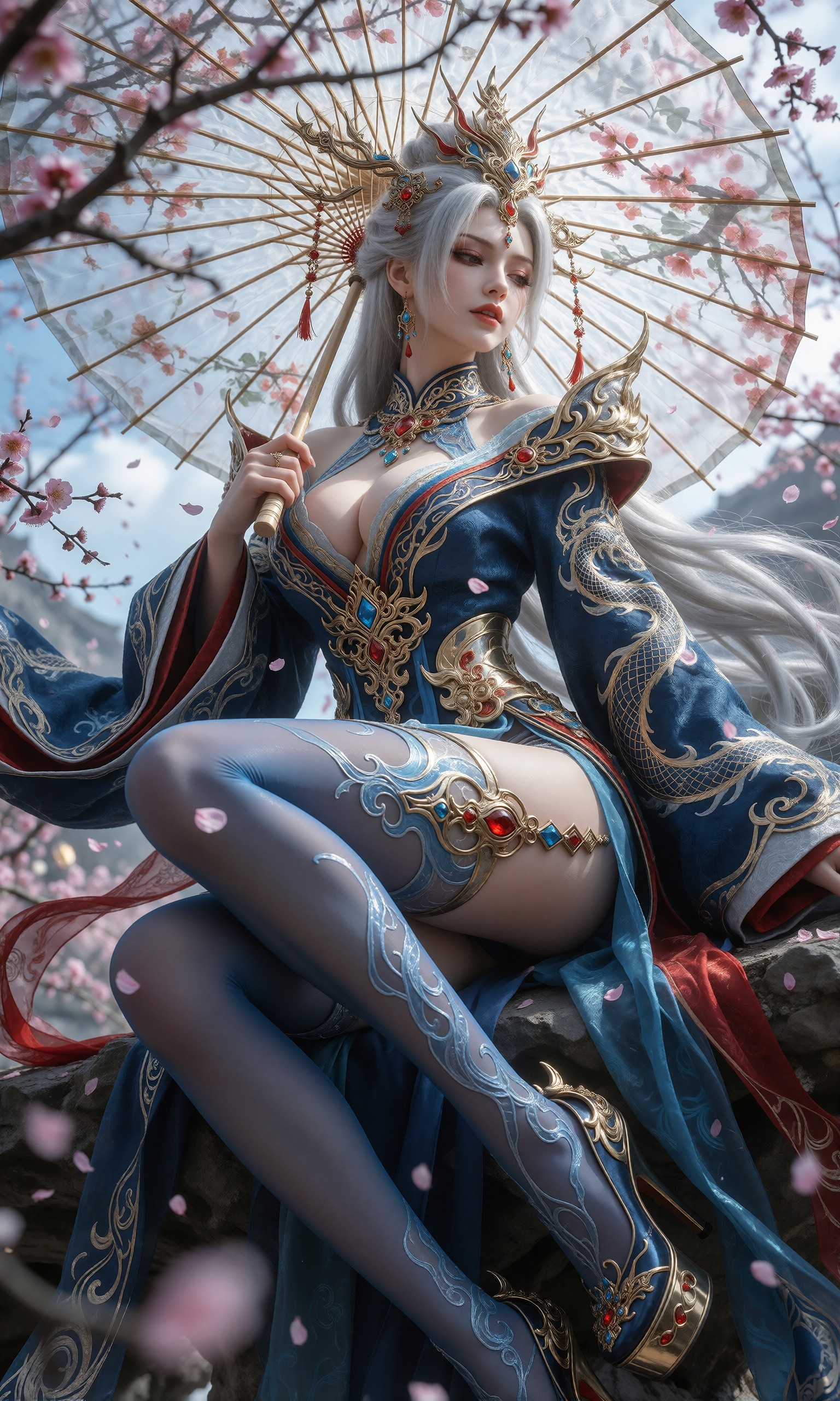 图片[3]-V-Girl.018 银发龙纹华服女子在水边倾桶-微草幻图