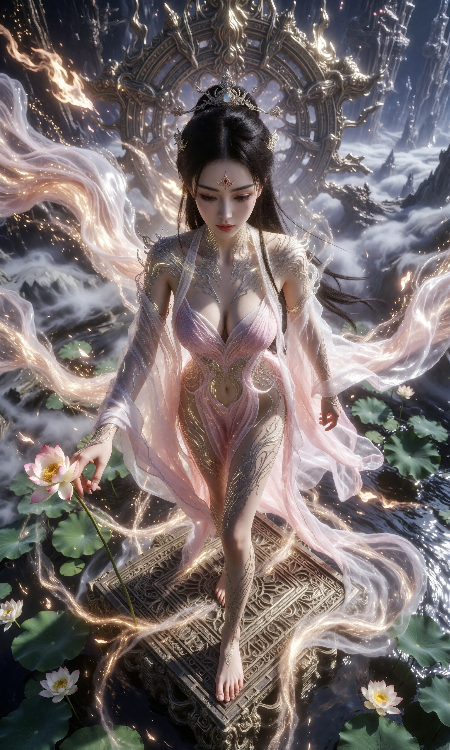 图片[1]-V-Girl.019 云海之上仙气缭绕的古风女子-微草幻图