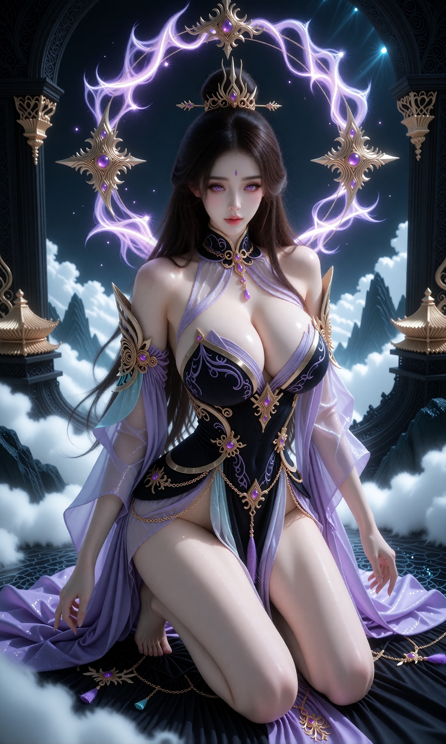 图片[1]-V-Girl.020 紫光环绕的神秘女仙跪坐云间-微草幻图