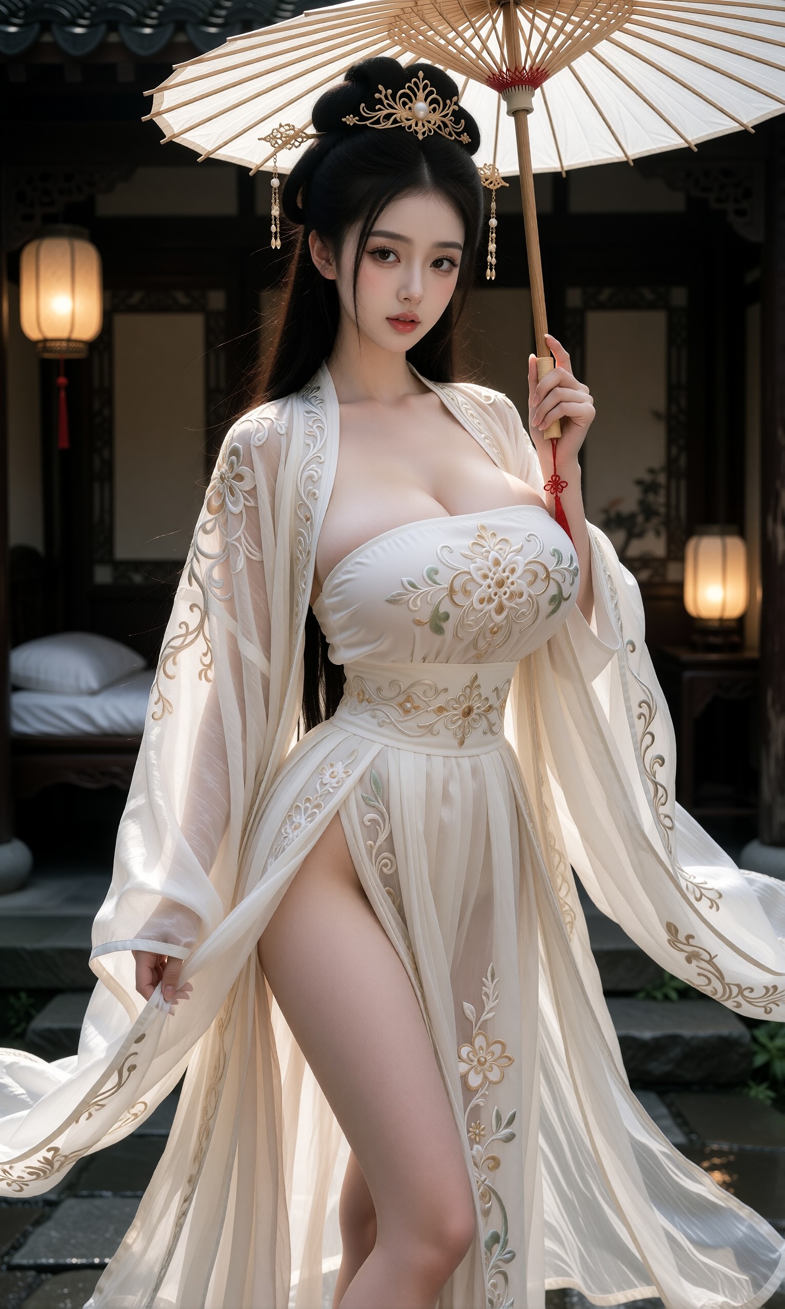 图片[2]-V-Girl.024 古风美人穿轻纱裙，庭院花下姿态优雅-微草幻图