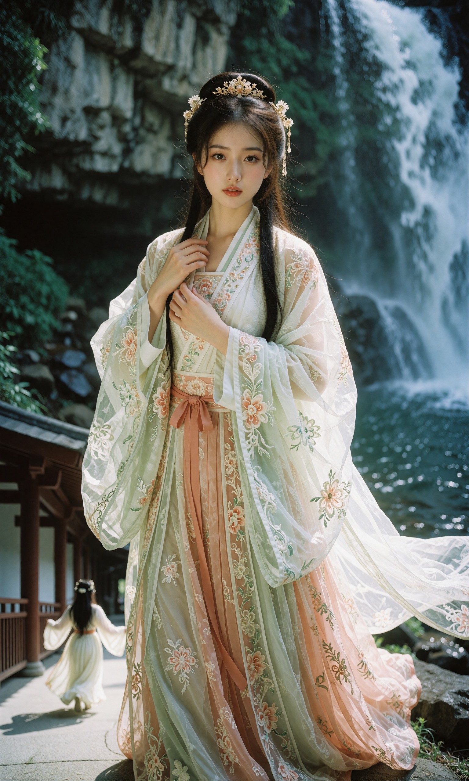 图片[3]-V-Girl.028 古风美人立瀑布前 汉服飘逸如画-微草幻图