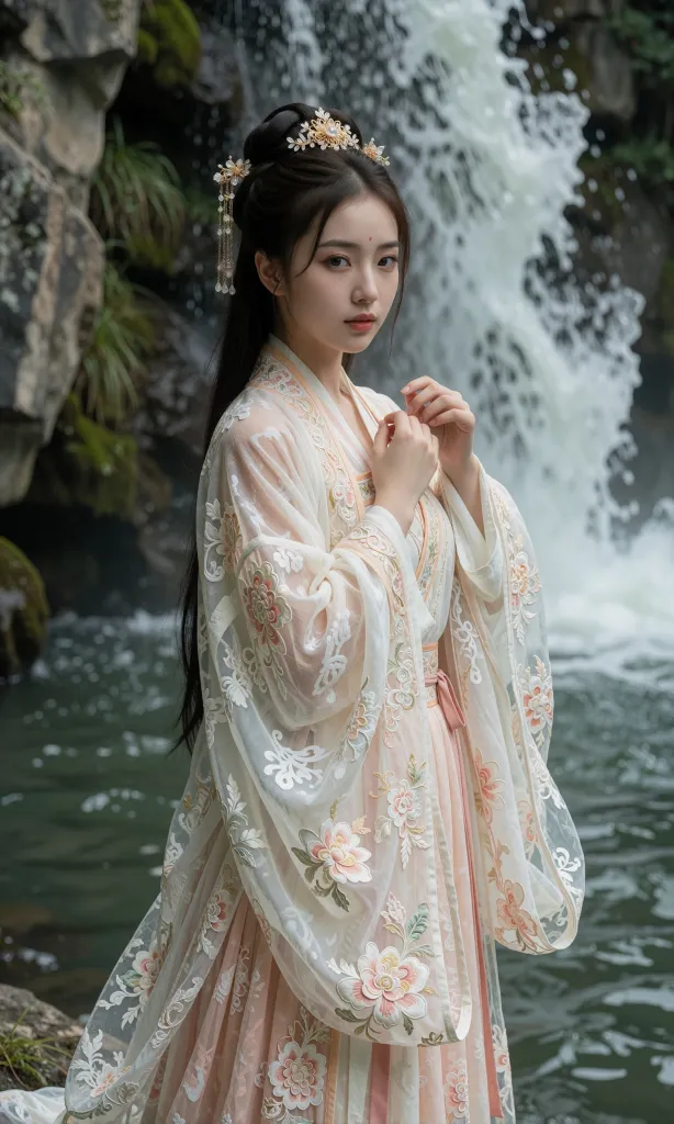 V-Girl.028 古风美人立瀑布前 汉服飘逸如画-微草幻图