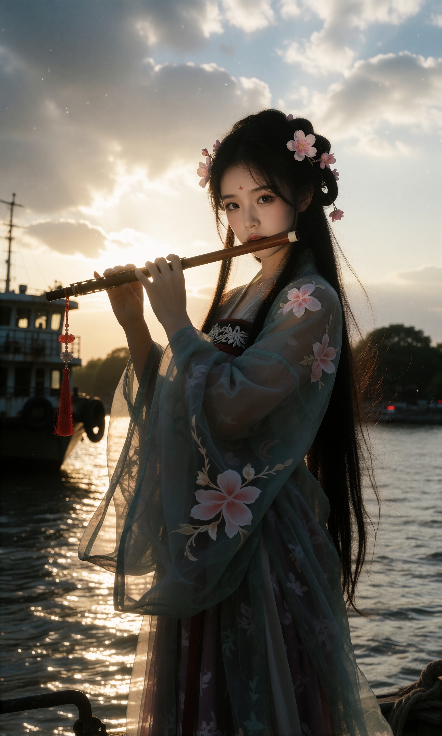 图片[4]-V-Girl.029 古风女子在花影与烛光间静立-微草幻图
