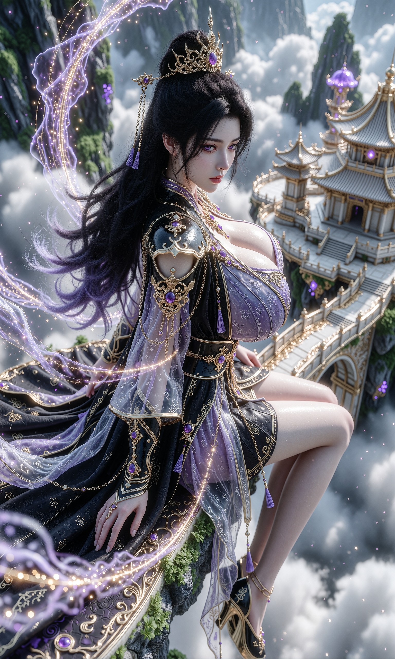 图片[1]-V-Girl.030 紫衣仙子立云巅 神秘古殿映天光-微草幻图