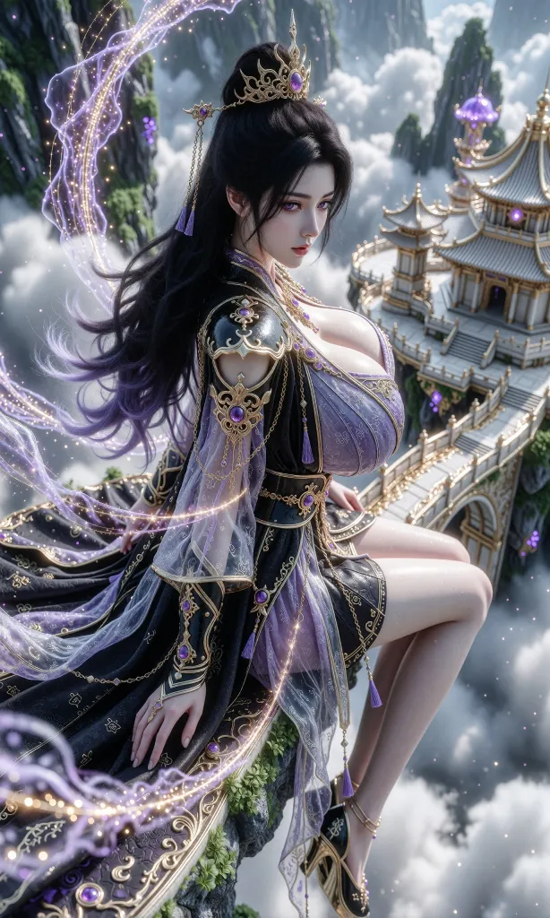 V-Girl.030 紫衣仙子立云巅 神秘古殿映天光-微草幻图
