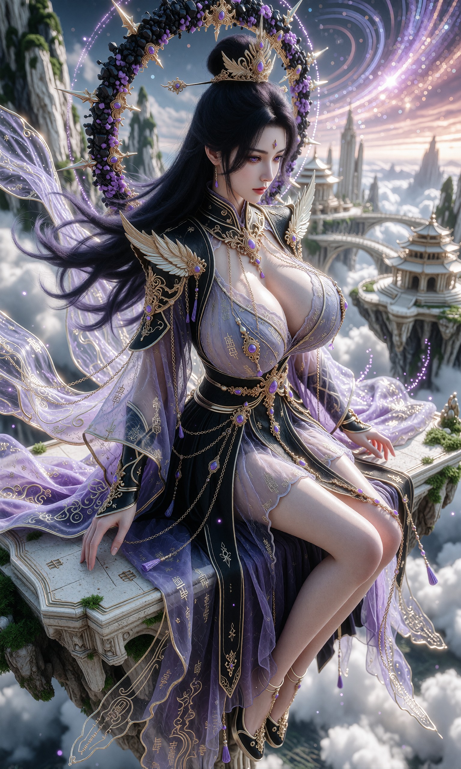 图片[3]-V-Girl.030 紫衣仙子立云巅 神秘古殿映天光-微草幻图