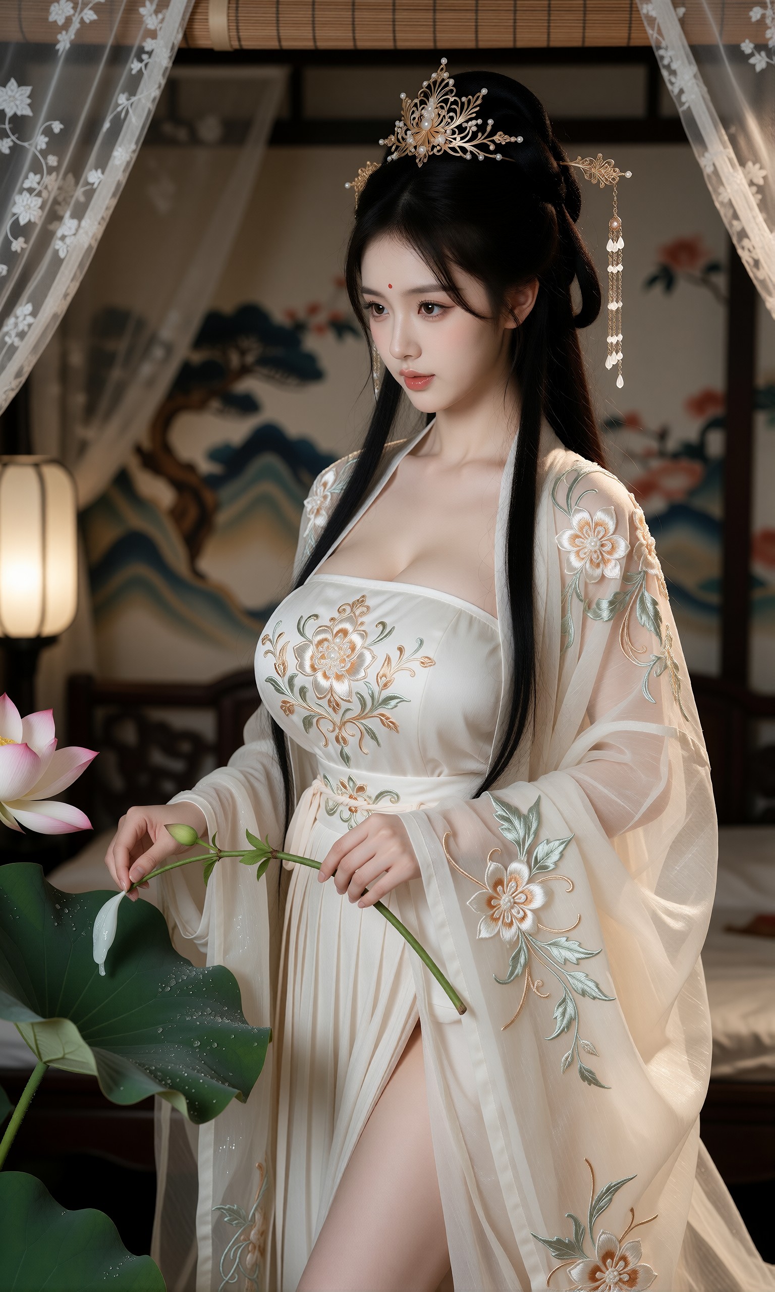 图片[3]-V-Girl.032 古风美人持莲立水畔-微草幻图