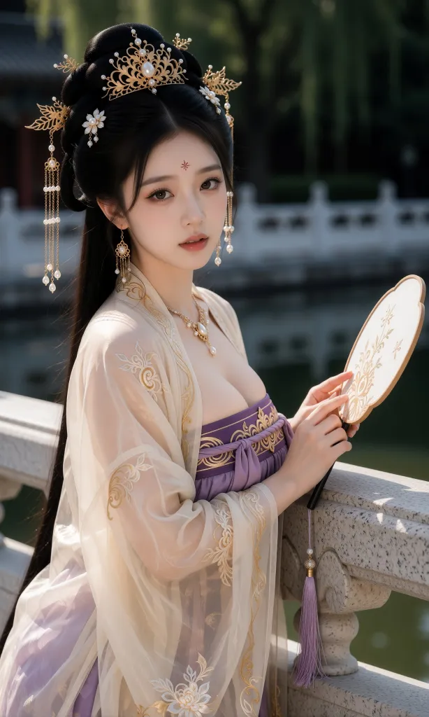 V-Girl.034 古风美人持莲立池畔-微草幻图