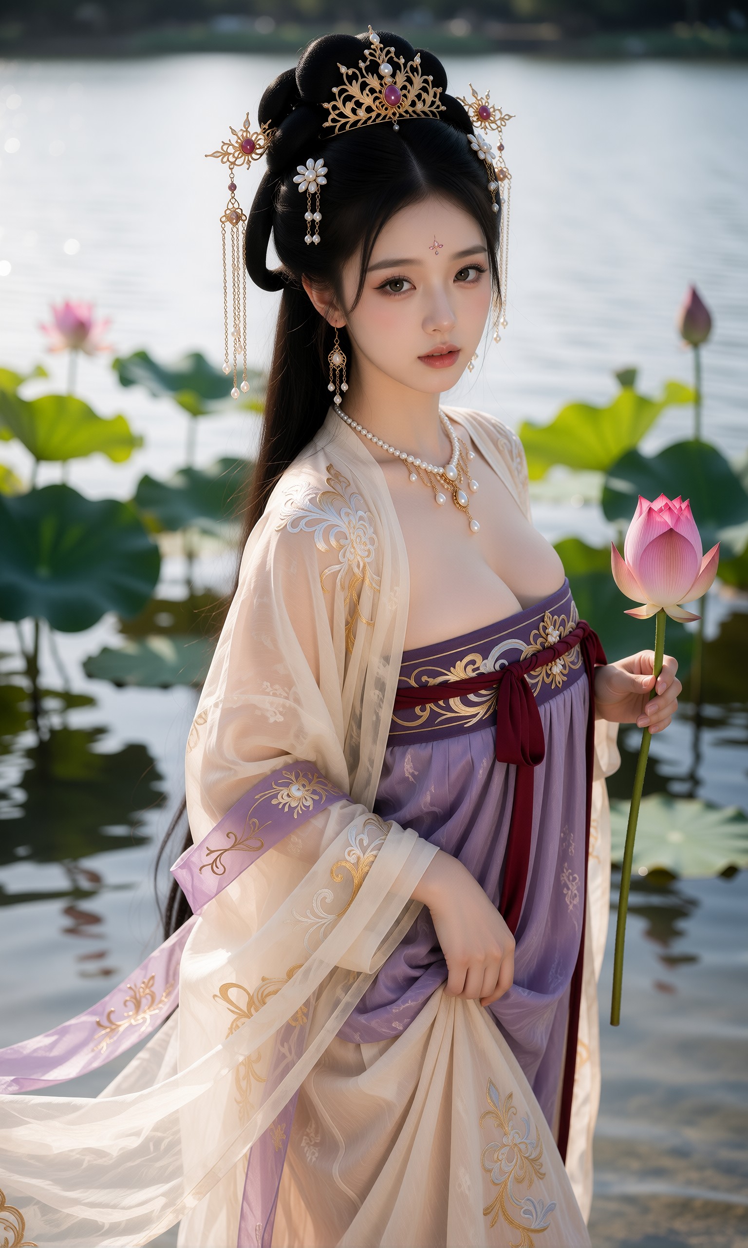 图片[2]-V-Girl.034 古风美人持莲立池畔-微草幻图