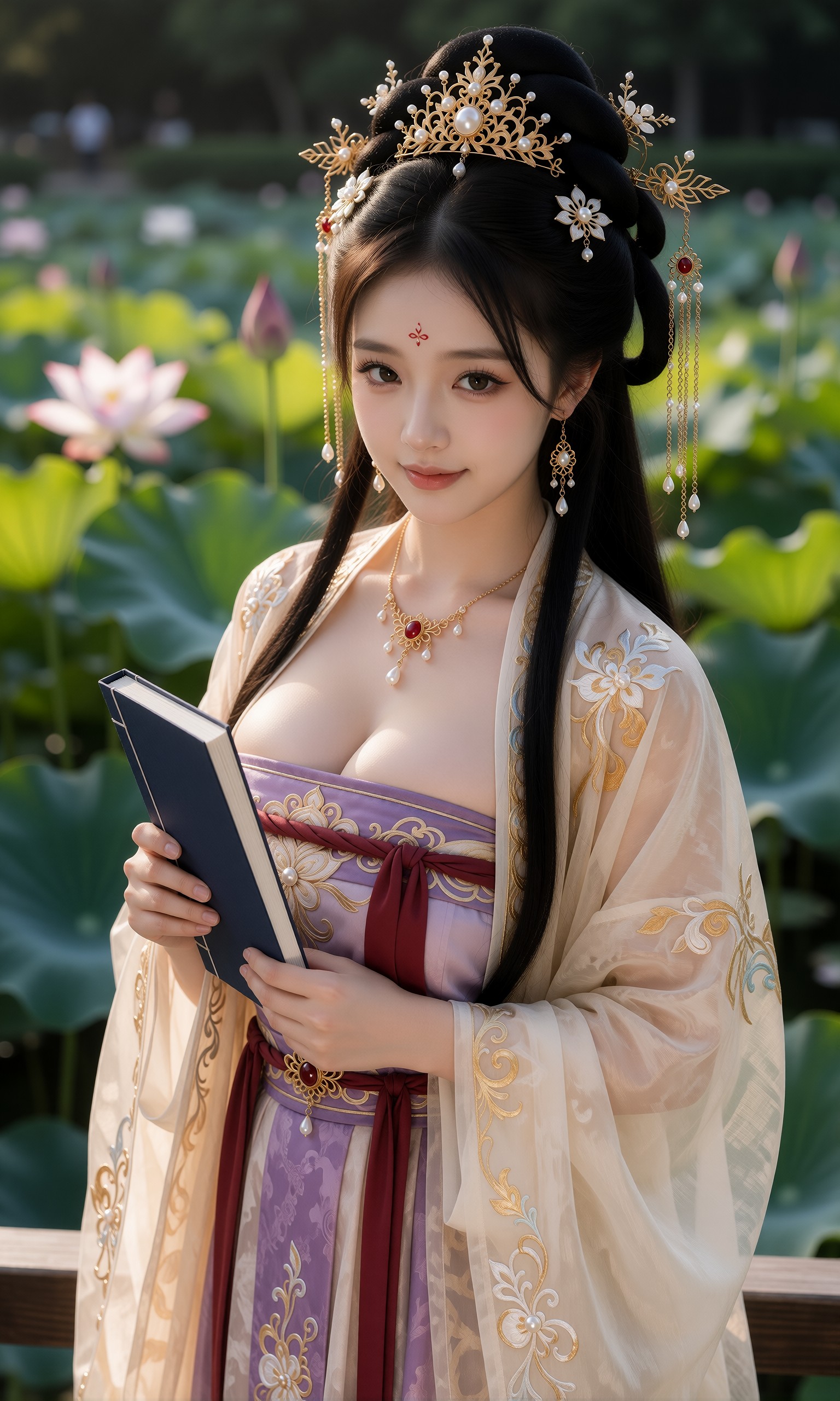图片[3]-V-Girl.034 古风美人持莲立池畔-微草幻图