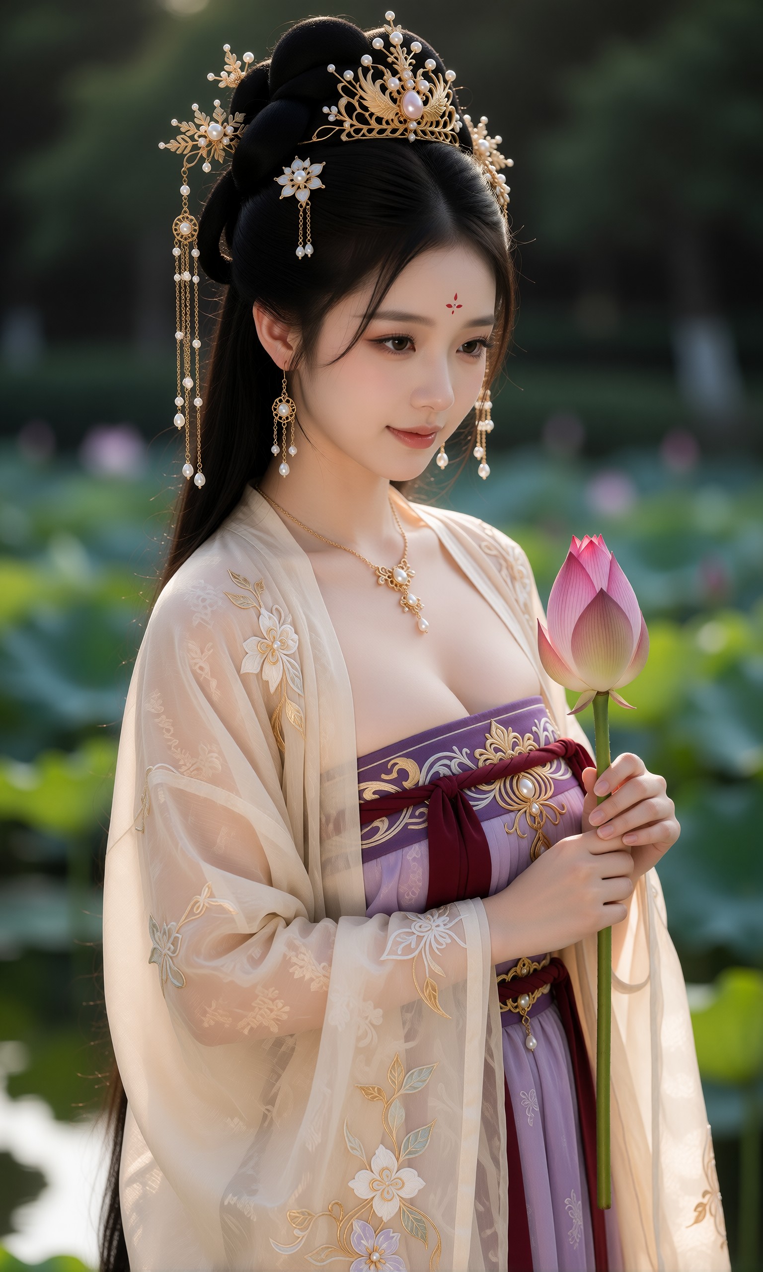 图片[4]-V-Girl.034 古风美人持莲立池畔-微草幻图
