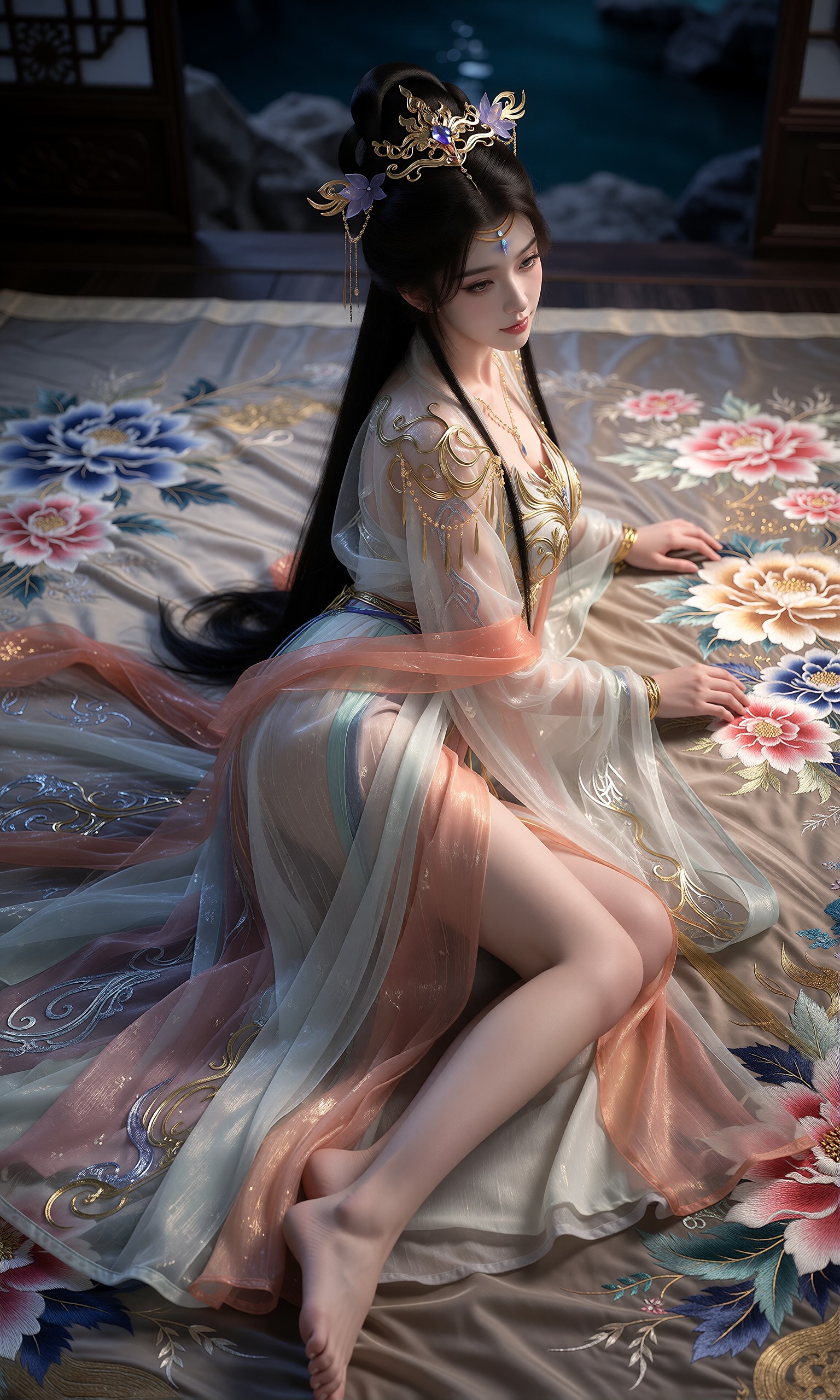 图片[2]-V-Girl.036 古风美人静坐花毯 金饰流光-微草幻图