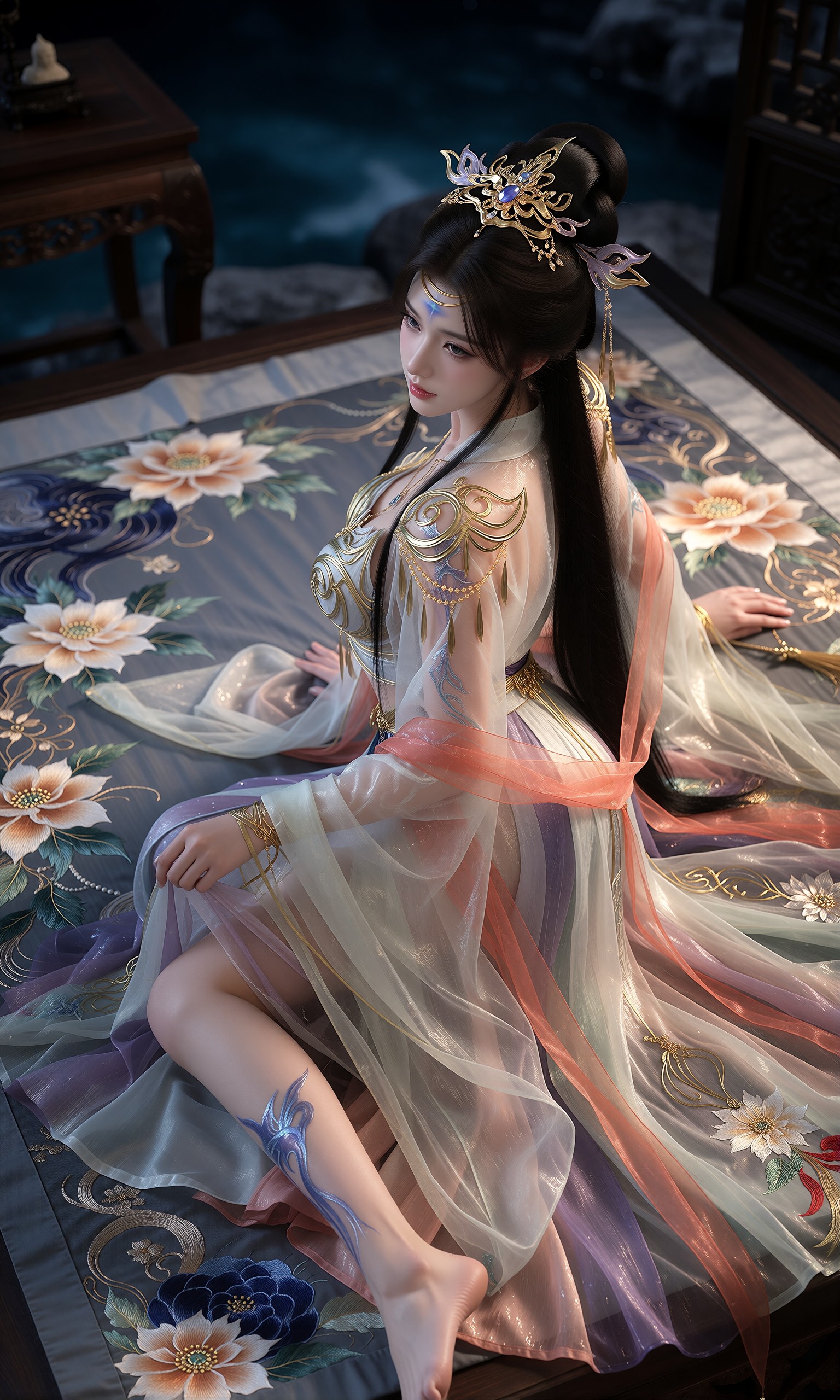 图片[3]-V-Girl.036 古风美人静坐花毯 金饰流光-微草幻图
