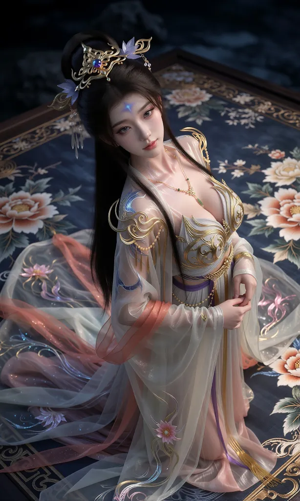 V-Girl.036 古风美人静坐花毯 金饰流光-微草幻图
