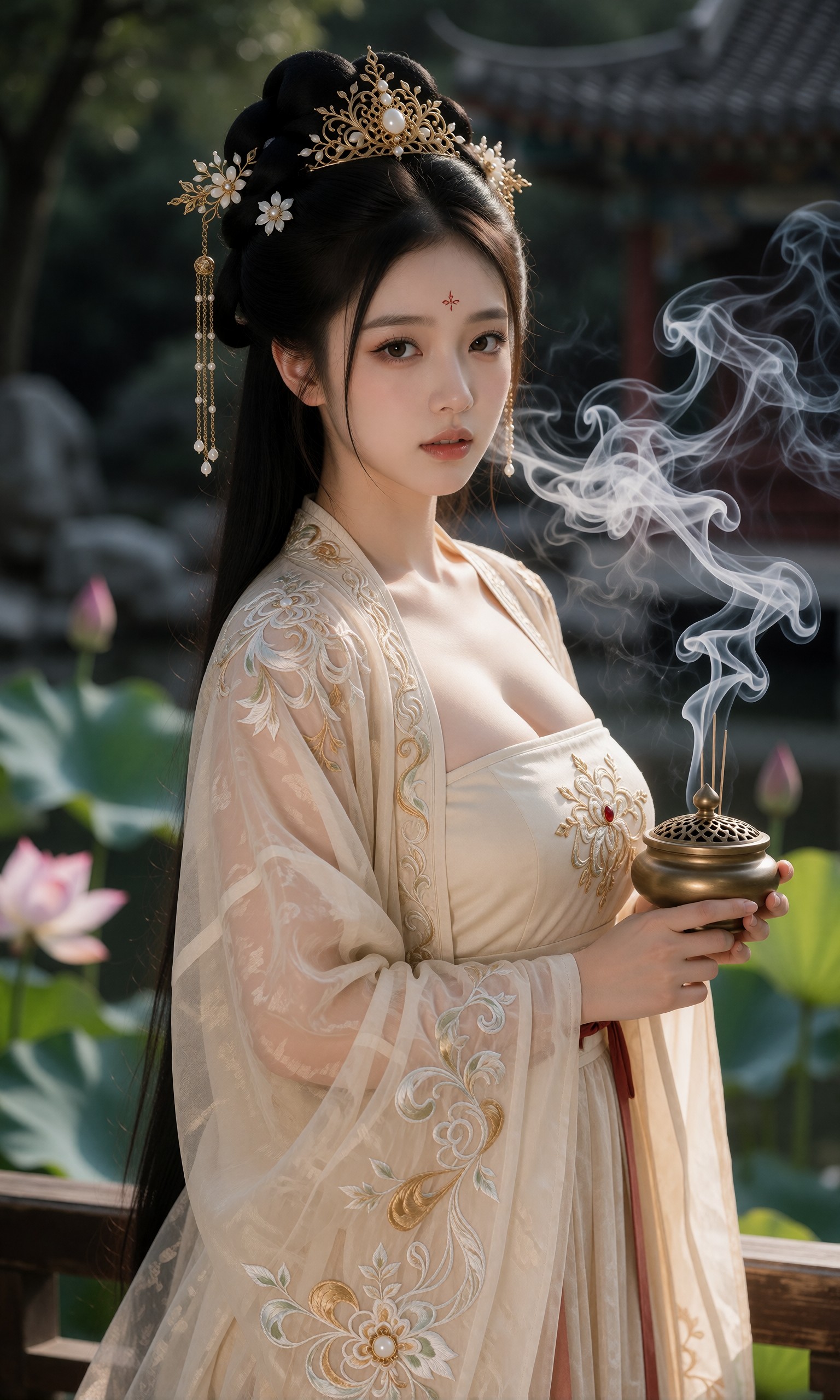 图片[3]-V-Girl.038 雨中执伞，古装女子与荷塘的静谧时光-微草幻图