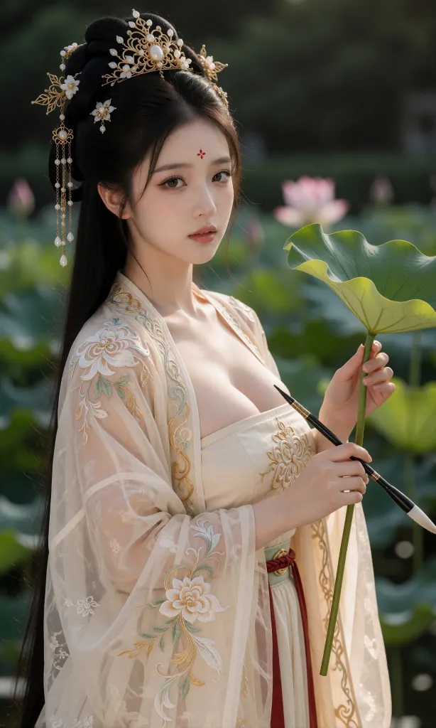 V-Girl.038 雨中执伞,古装女子与荷塘的静谧时光-微草幻图