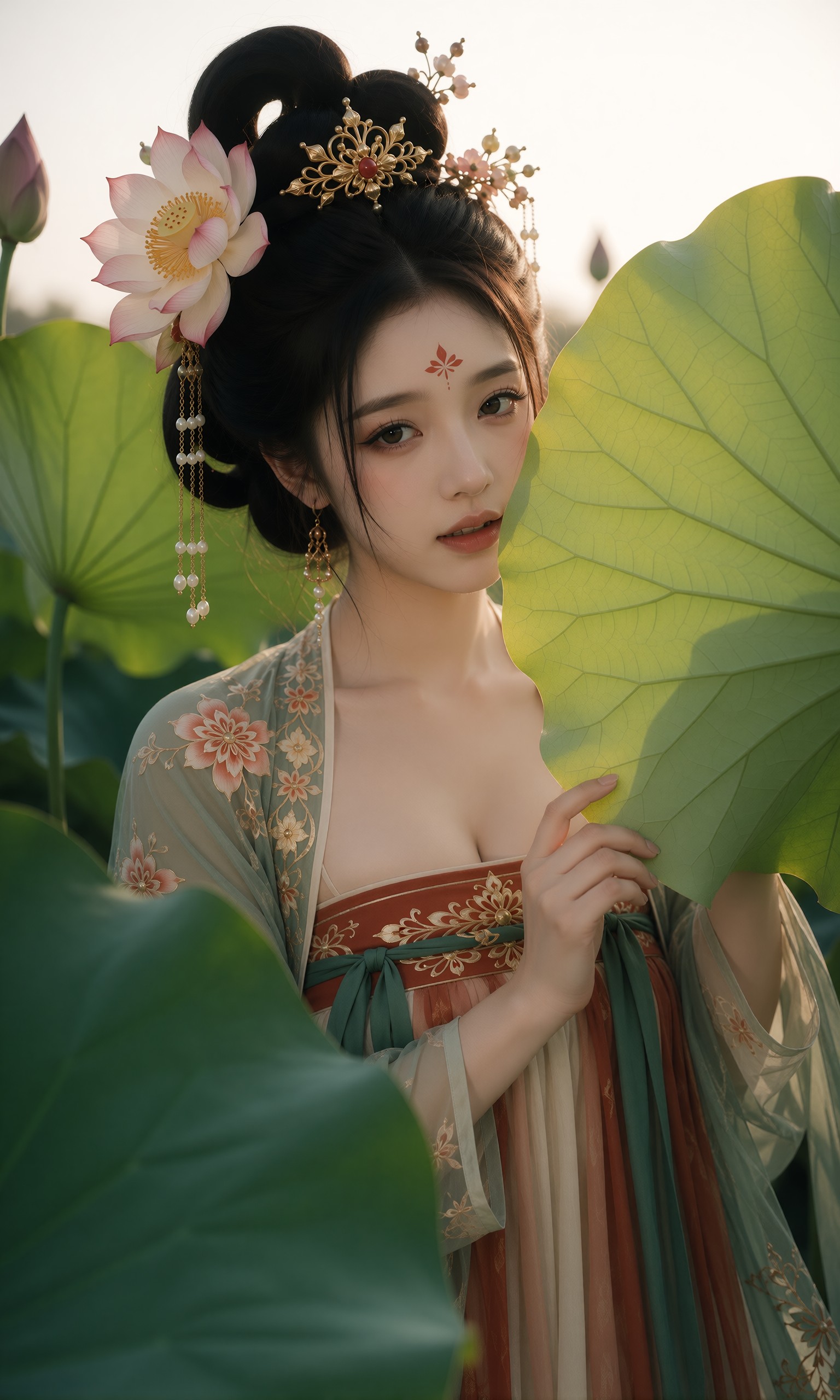 图片[1]-V-Girl.039 古风女子荷塘边的静谧瞬间-微草幻图