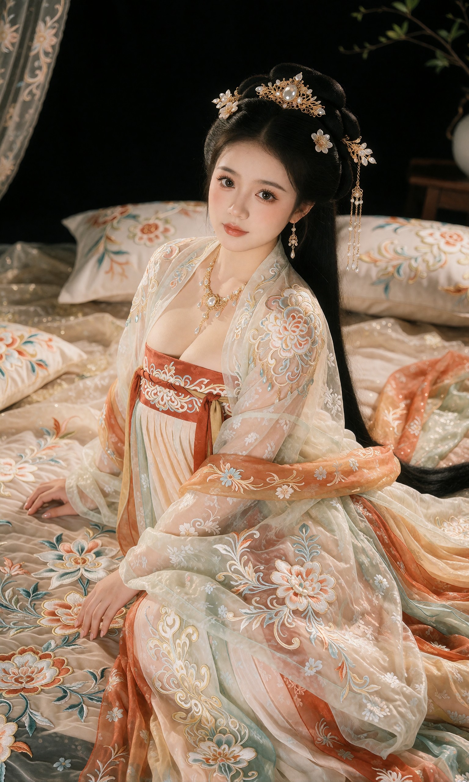 图片[1]-V-Girl.040 古风汉服美人静坐床榻-微草幻图