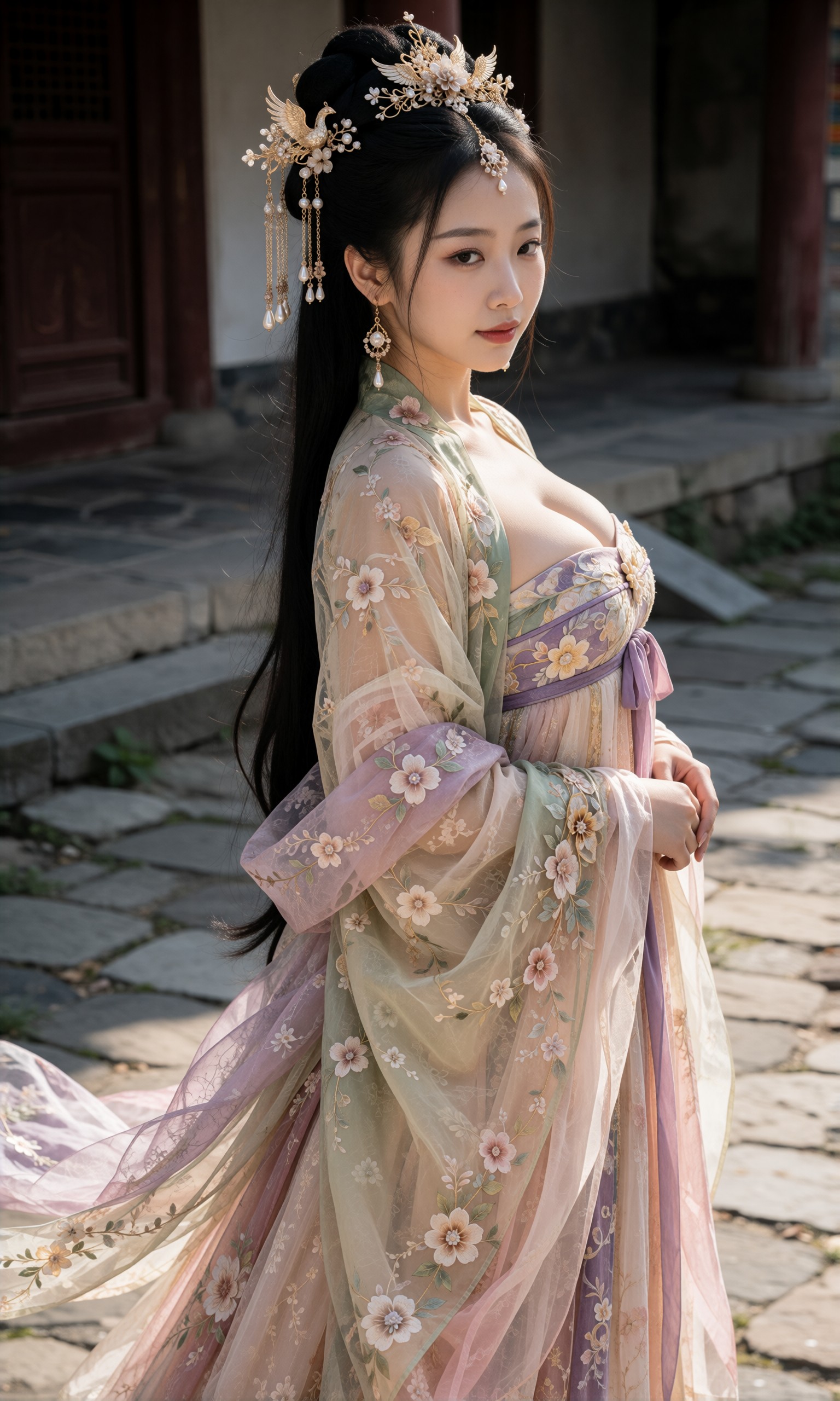 图片[3]-V-Girl.041 古风美人低头绣花，衣袂飘飘如画中人-微草幻图