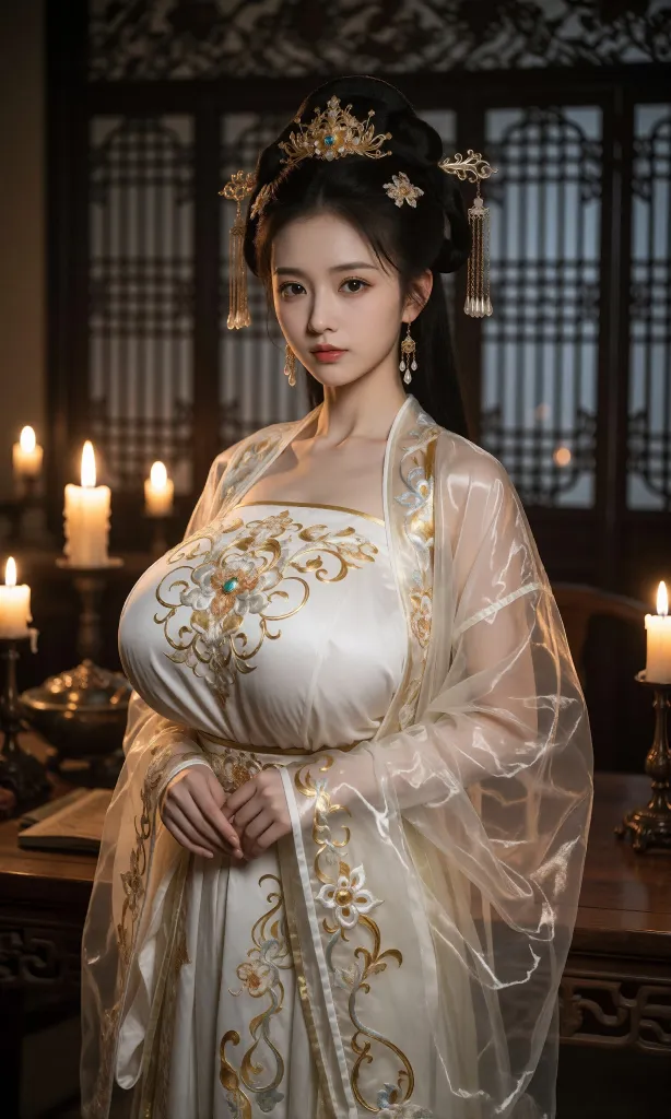 V-Girl.042 烛光下的古装女子静立庭院-微草幻图