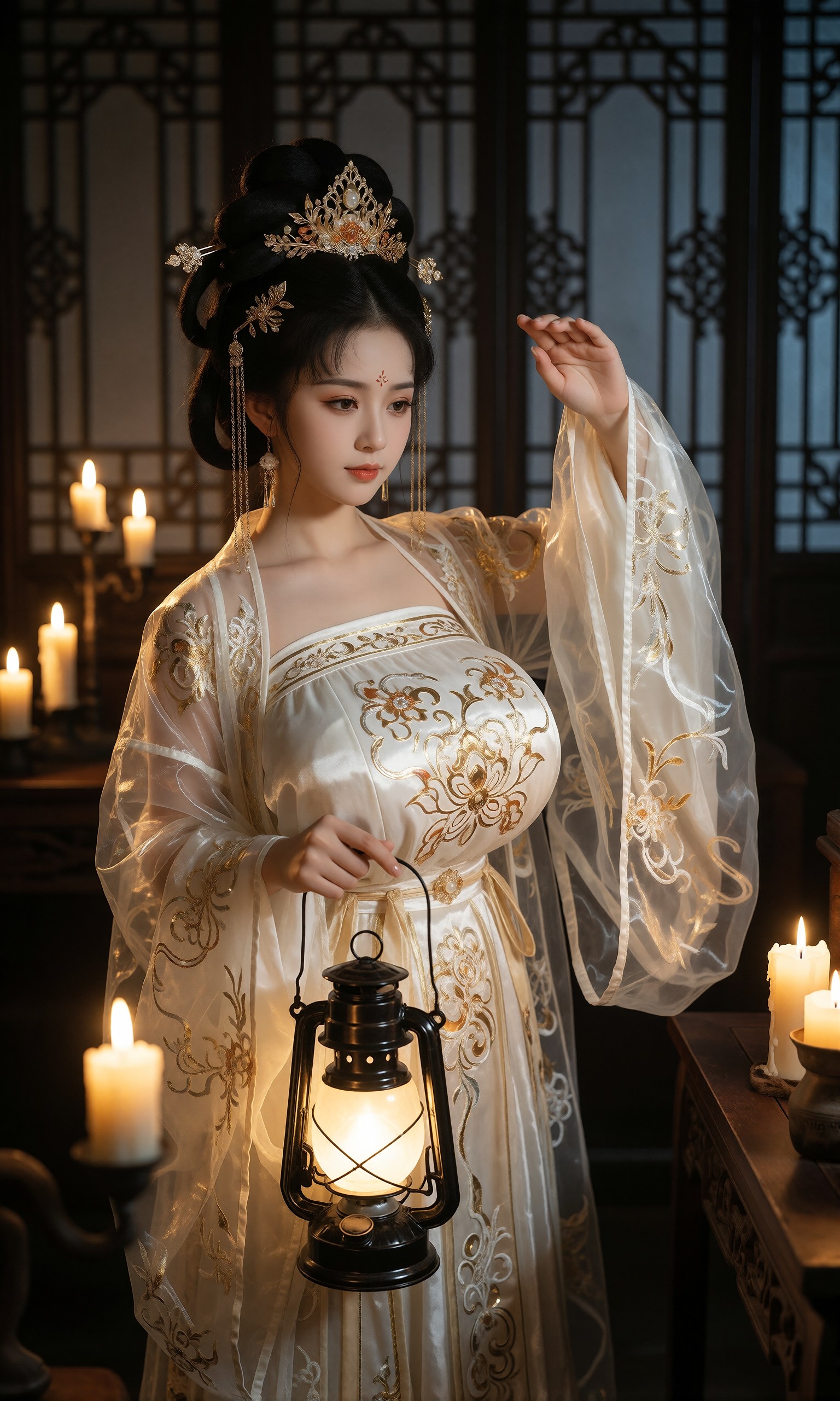 图片[3]-V-Girl.042 烛光下的古装女子静立庭院-微草幻图